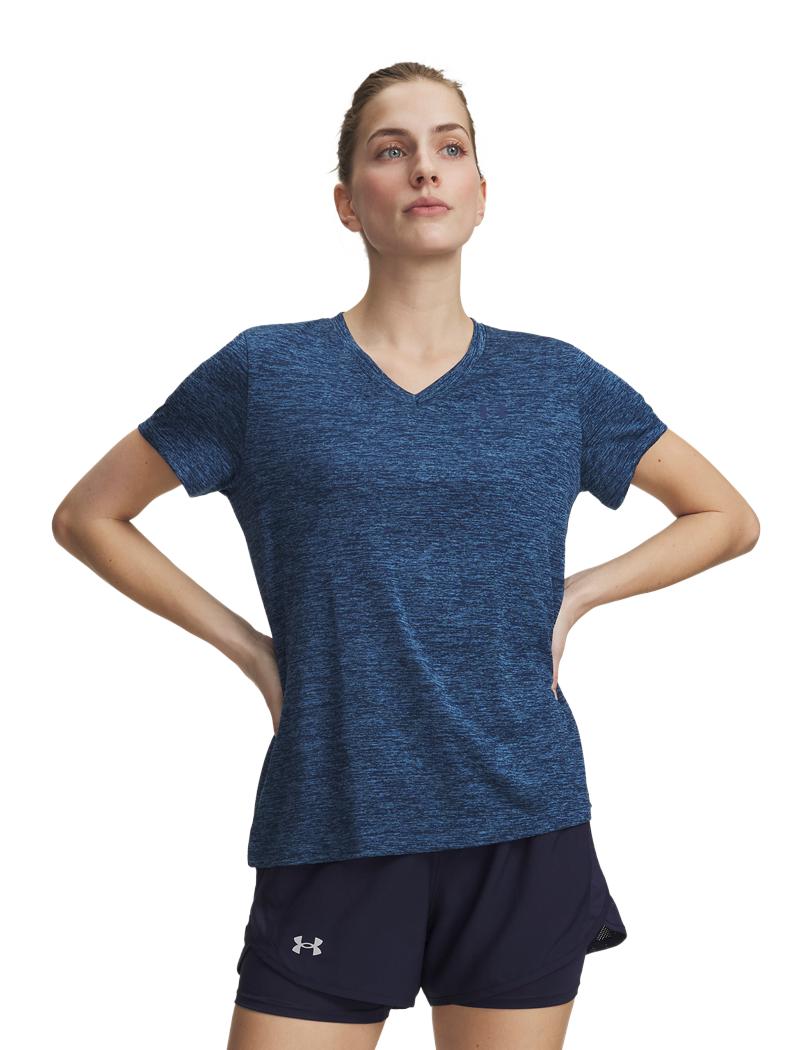 Image of Under Armour Tech Twist Short-Sleeve V-Neck T-Shirt - Aegean Blue/Blackout Navy