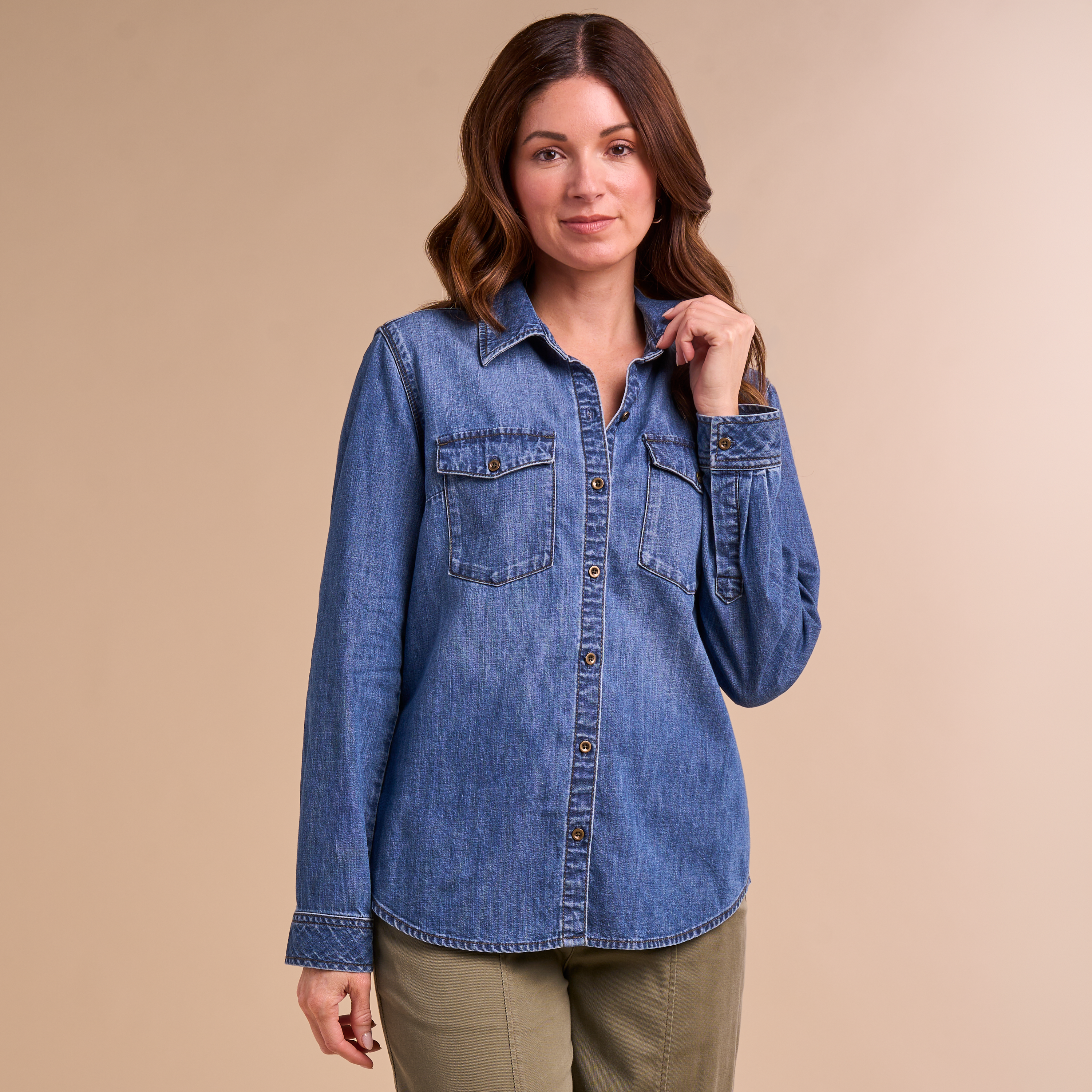 Image of Natural Reflections Denim Long-Sleeve Button-Down Shirt