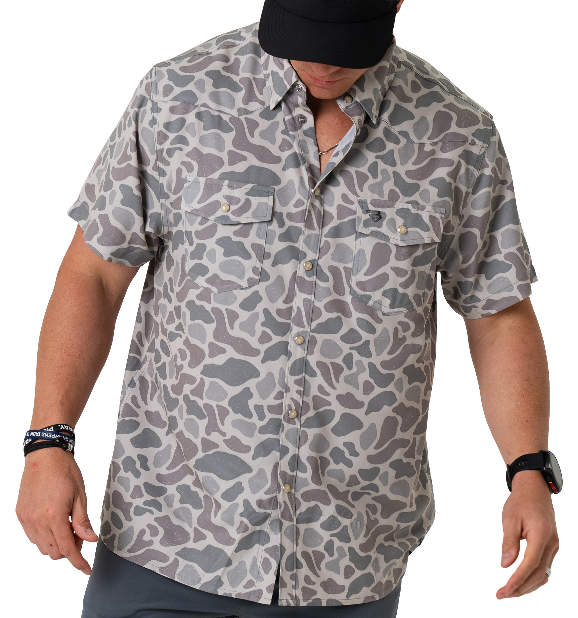 Image of BURLEBO Performance Western Short-Sleeve Button-Down Shirt - Classic Deer Camo