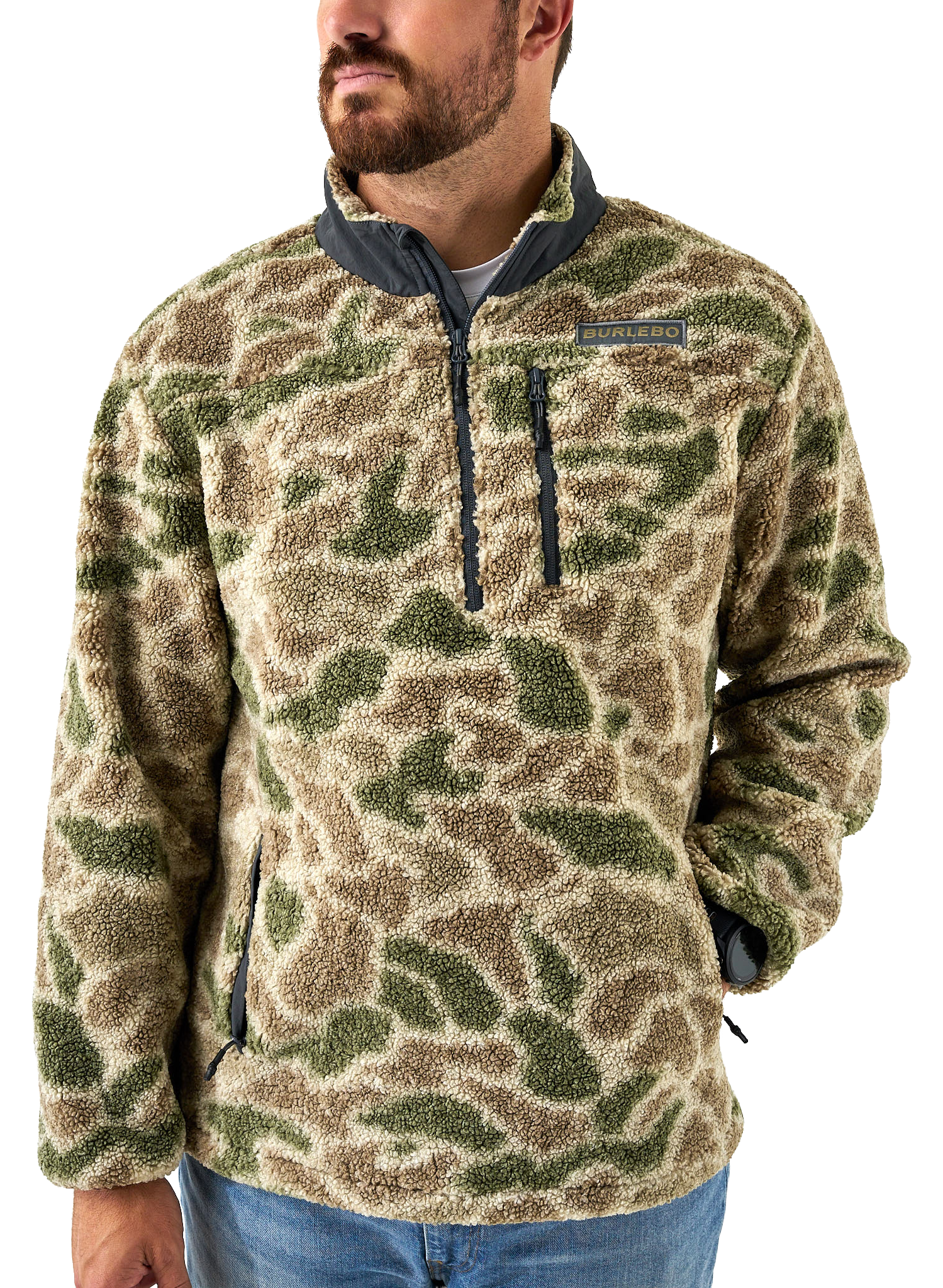 Image of BURLEBO Sherpa Quarter-Zip Pullover - Alpine Camo