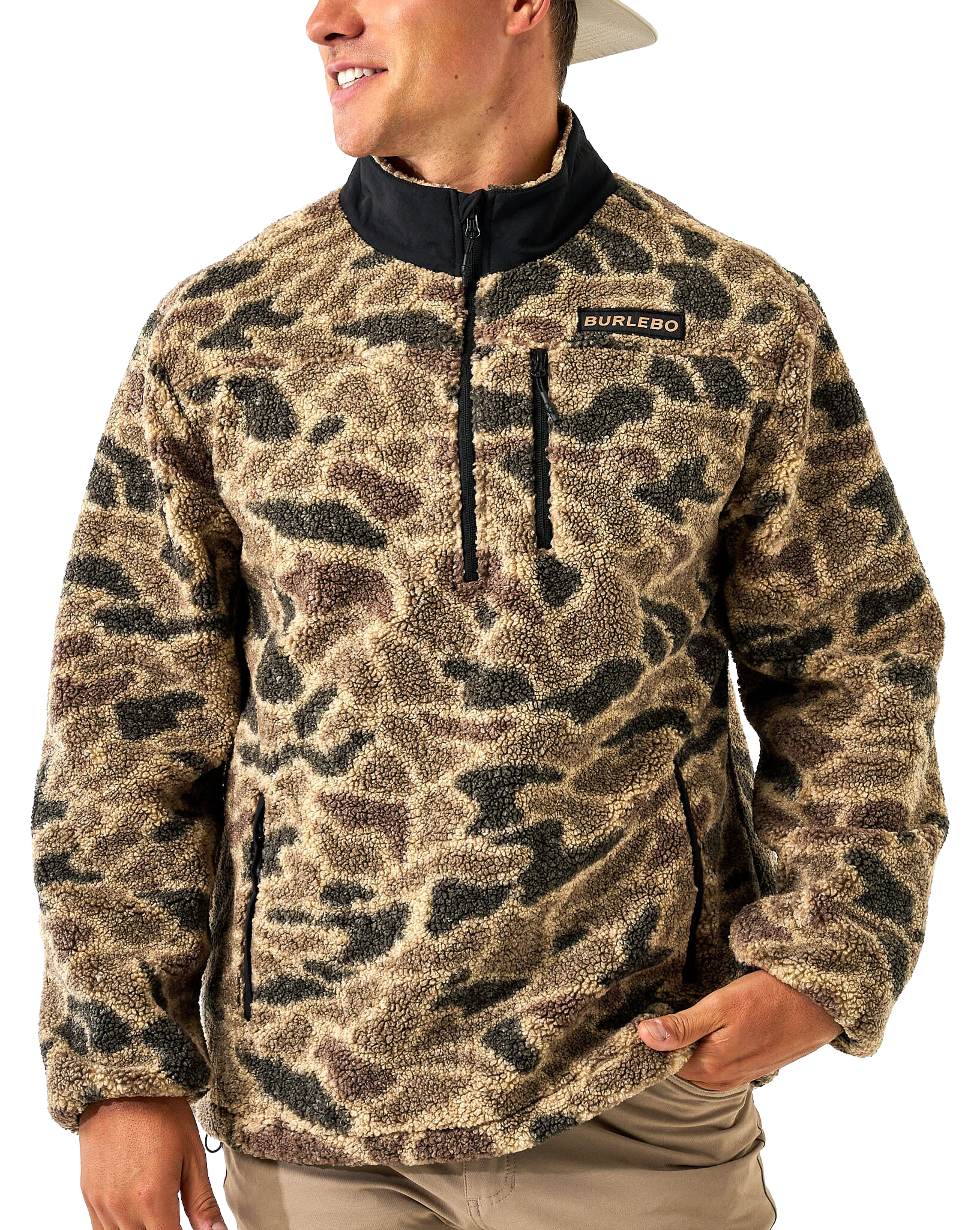 Image of BURLEBO Sherpa Quarter-Zip Pullover - Rocky Mountain Camo - M