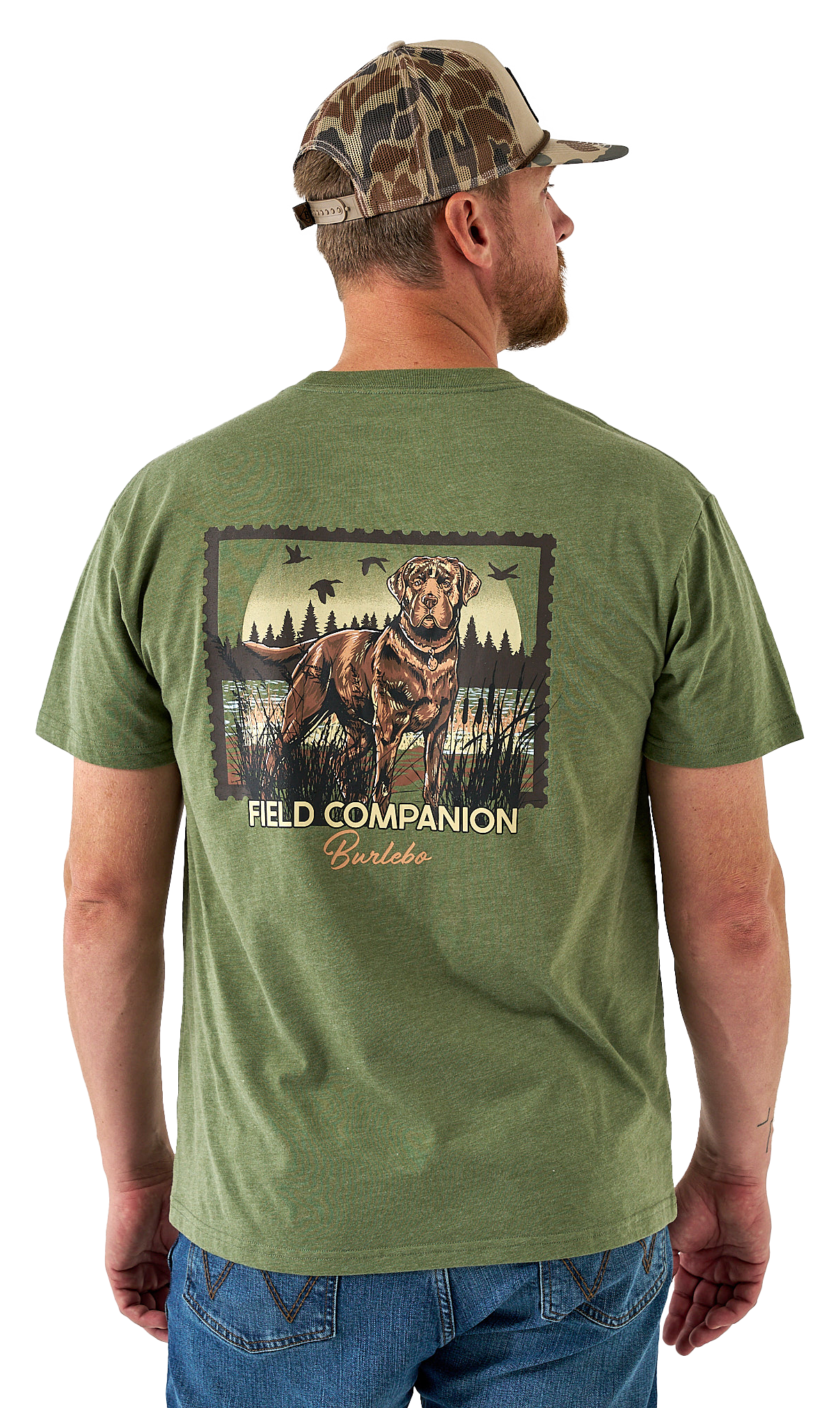 Image of BURLEBO Duck Dog Stamp Short-Sleeve T-Shirt - Heather Olive