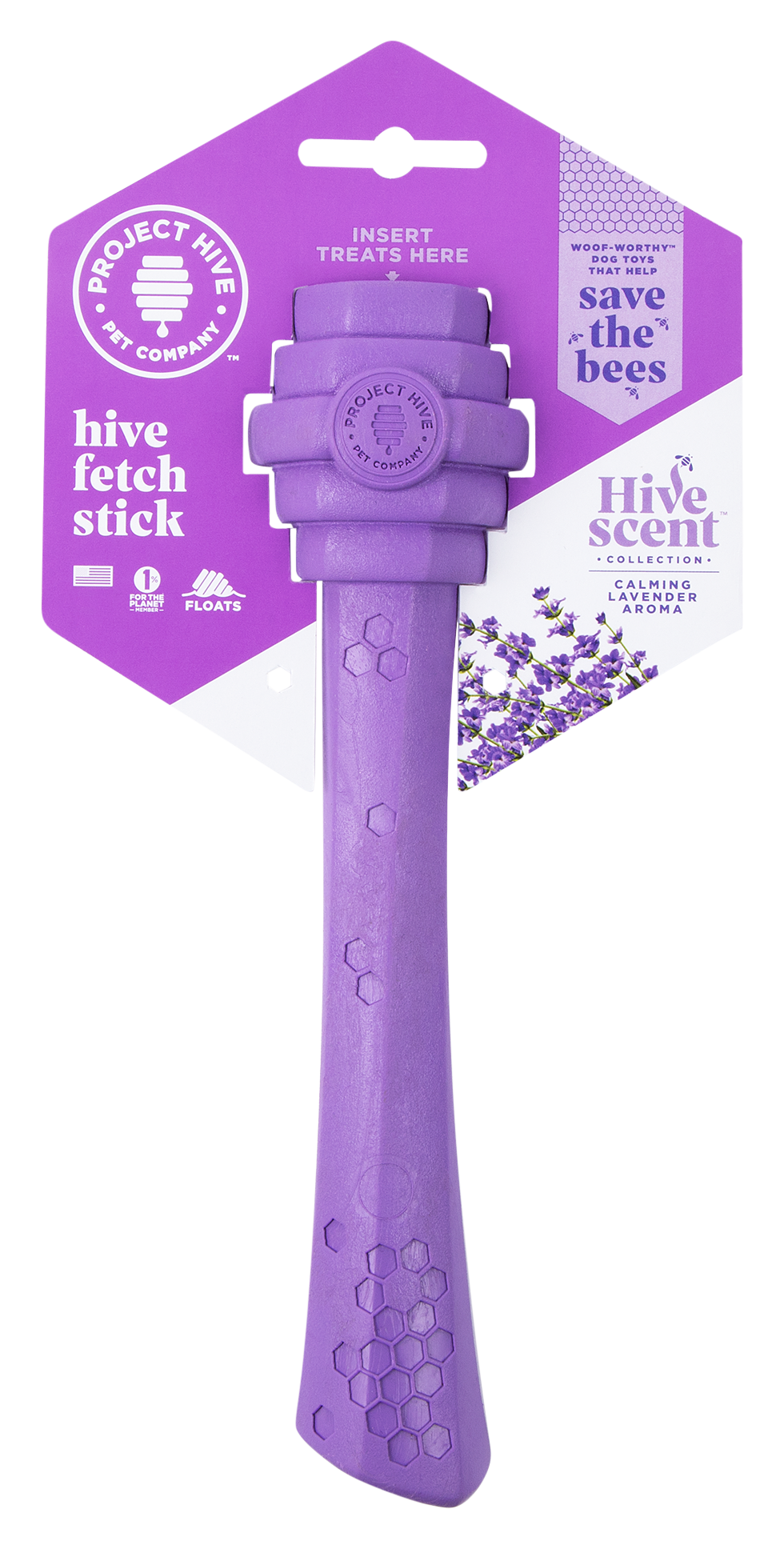 Image of Project Hive Pet Company Calming Lavender Hive Fetch Stick Toy