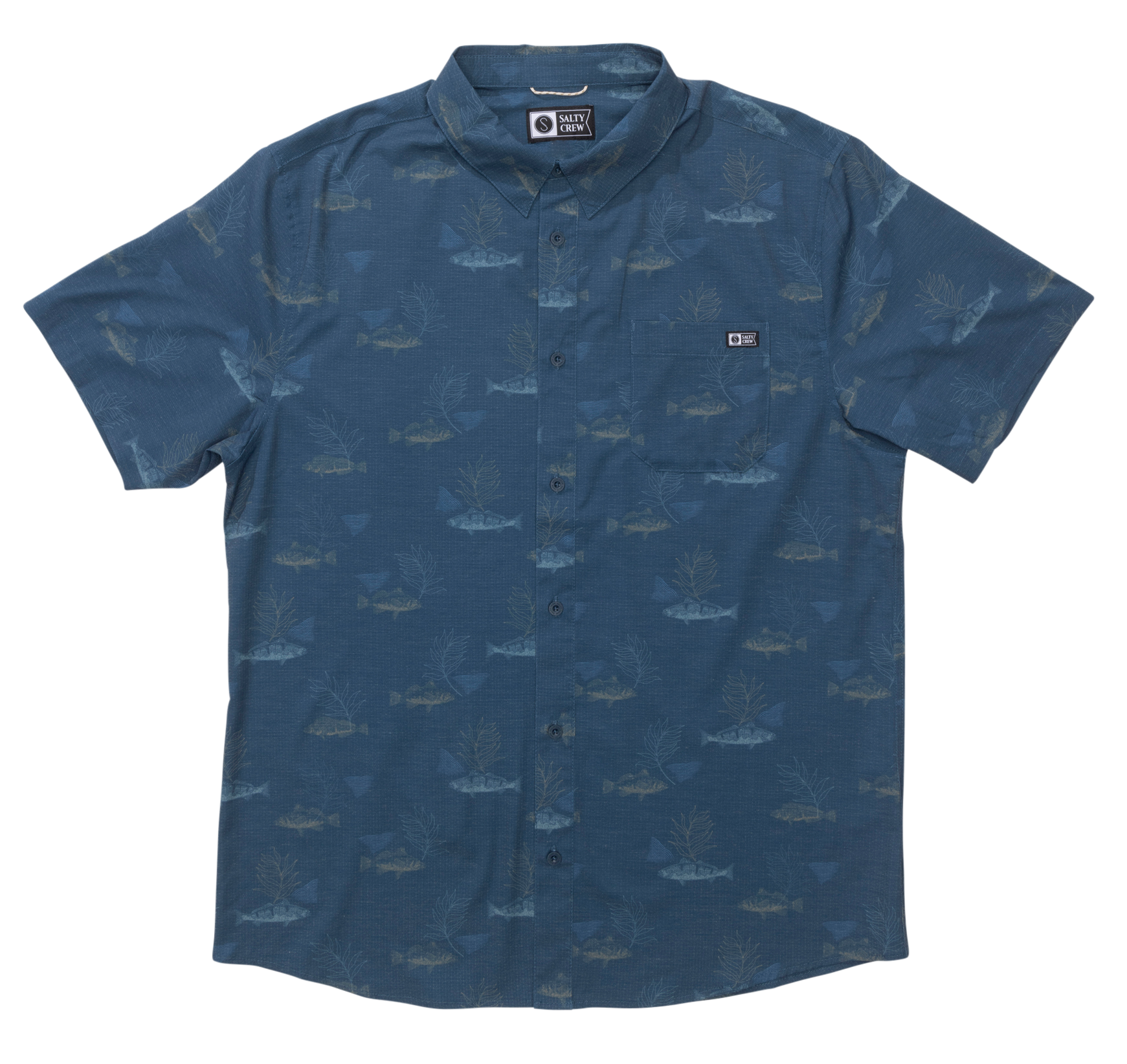 Image of Salty Crew Breezer Perforated Short-Sleeve Button-Down Shirt - Navy