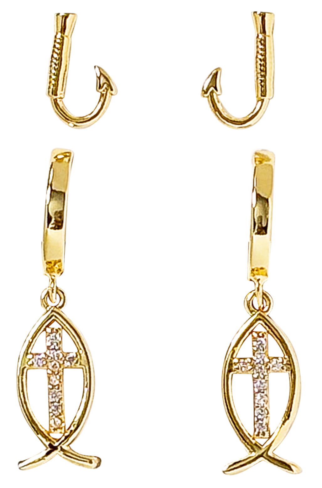 AMANDA BLU Gold Cubic Zirconia Cross and Fishhook Earring Set