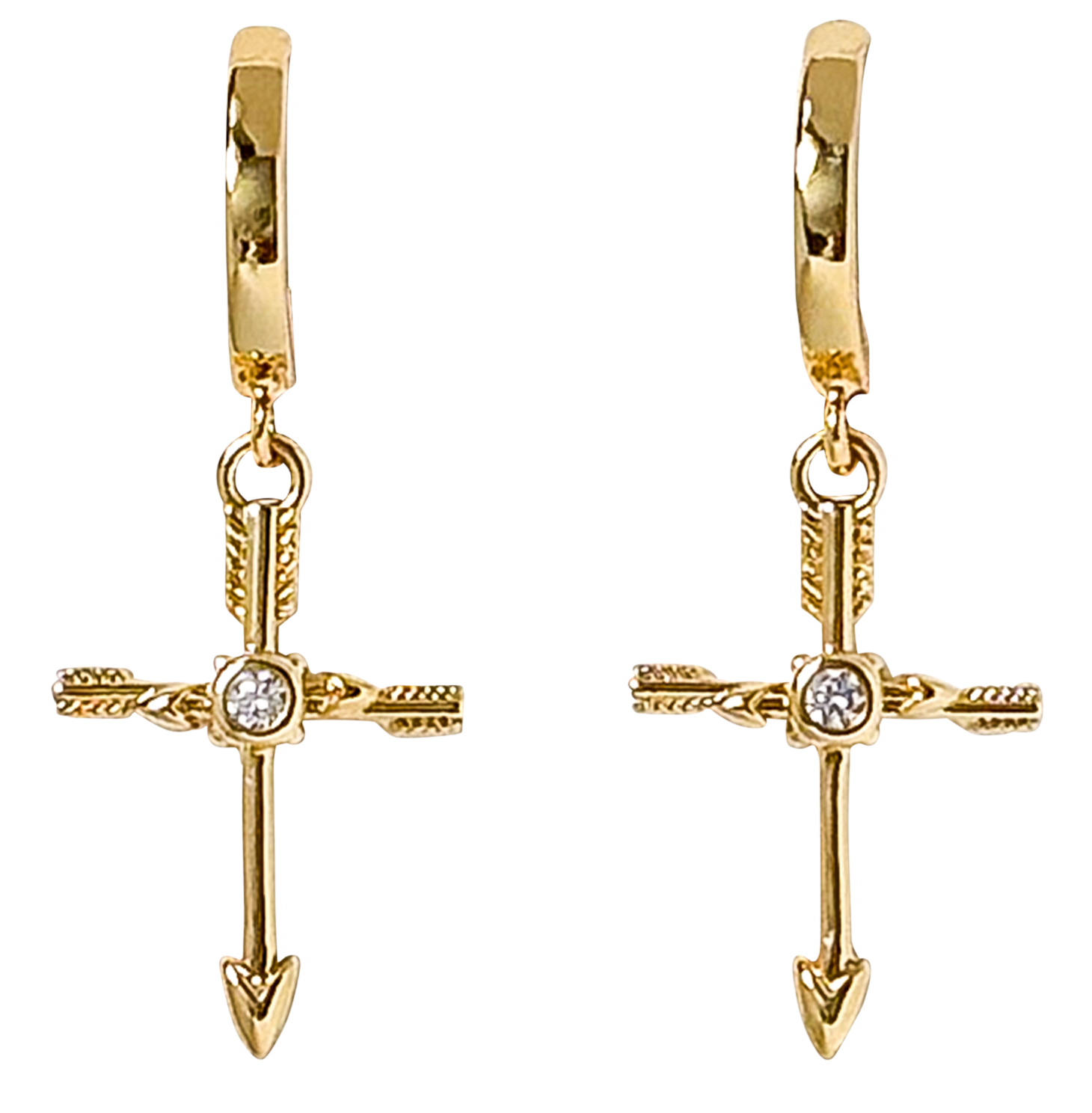 Image of Amanda Blu Gold Cubic Zirconia Cross and Arrow Earrings