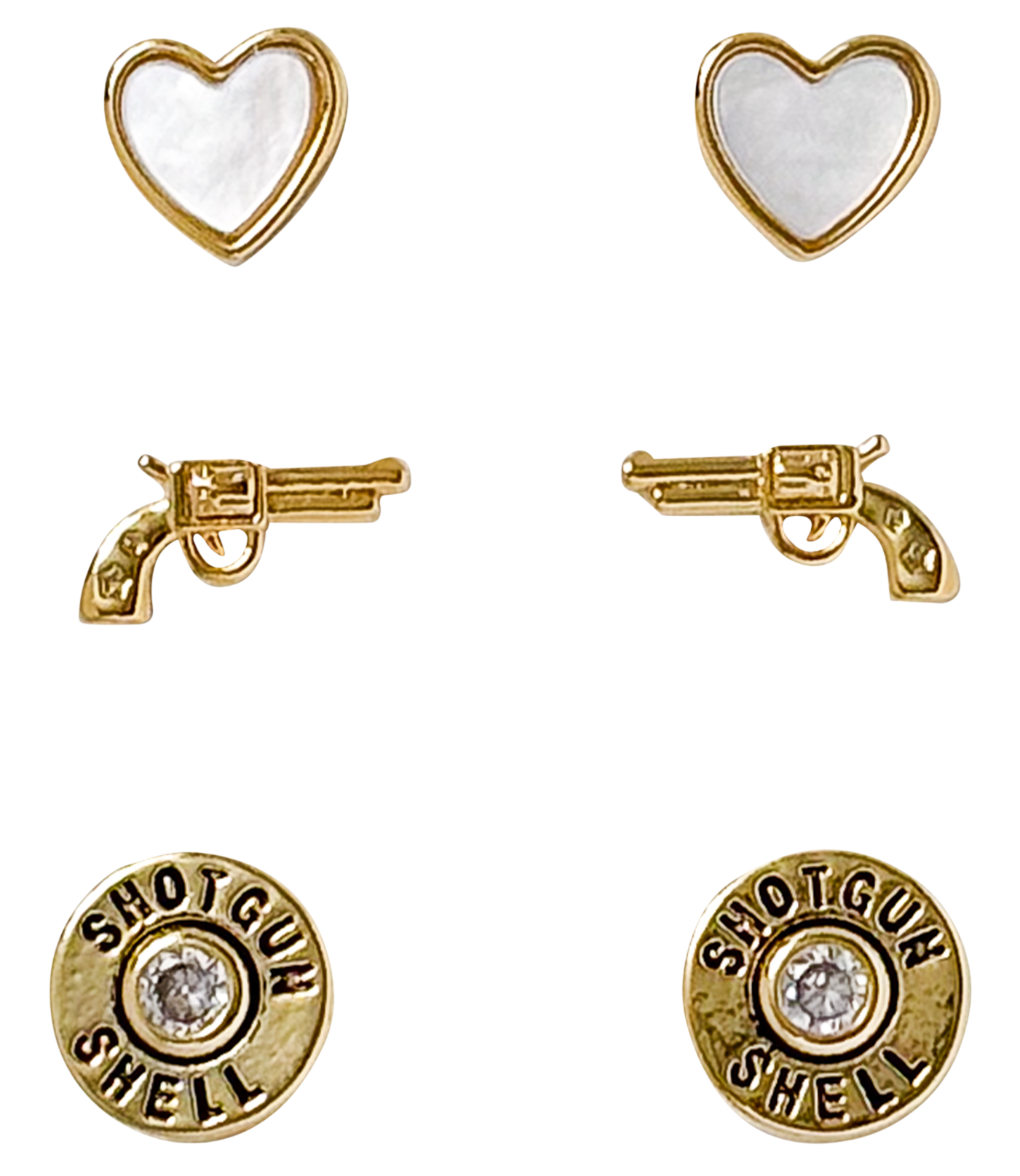 Image of Amanda Blu Gold CZ and Mother-of-Pearl Shotgun Shell Earring Trio