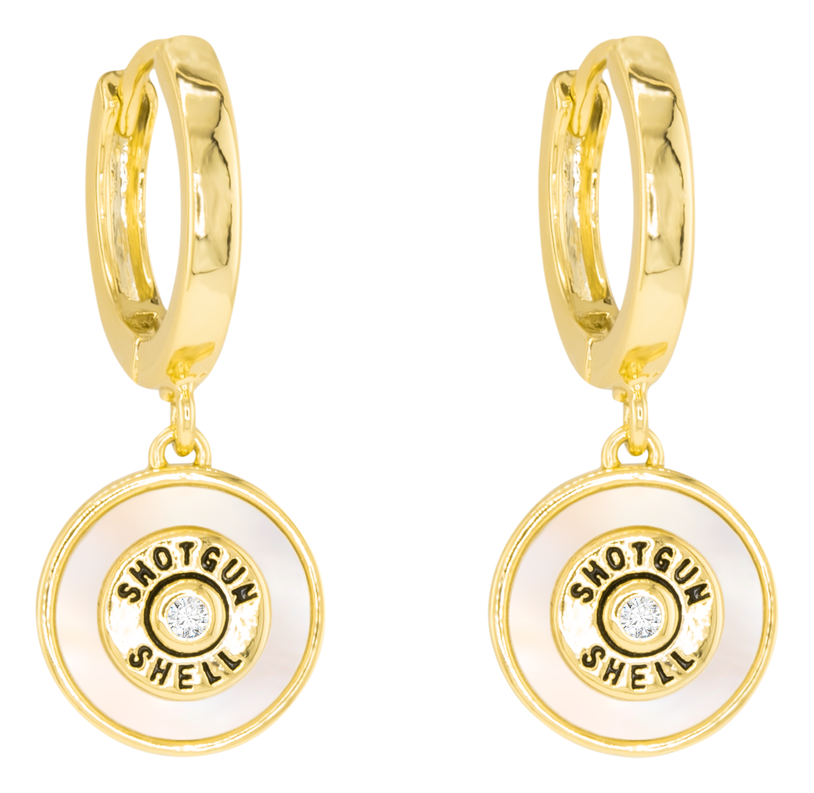Image of Amanda Blu Gold CZ and Mother-of-Pearl Shotgun Shell Dangle Earrings