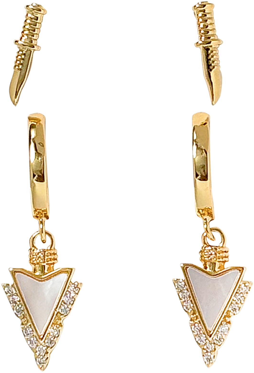 Image of Amanda Blu Gold CZ Arrowhead and Knives Earrings
