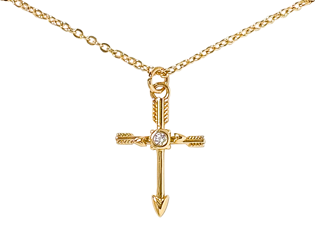 Image of Amanda Blu Cross and Arrow Cubic Zirconia Gold Necklace
