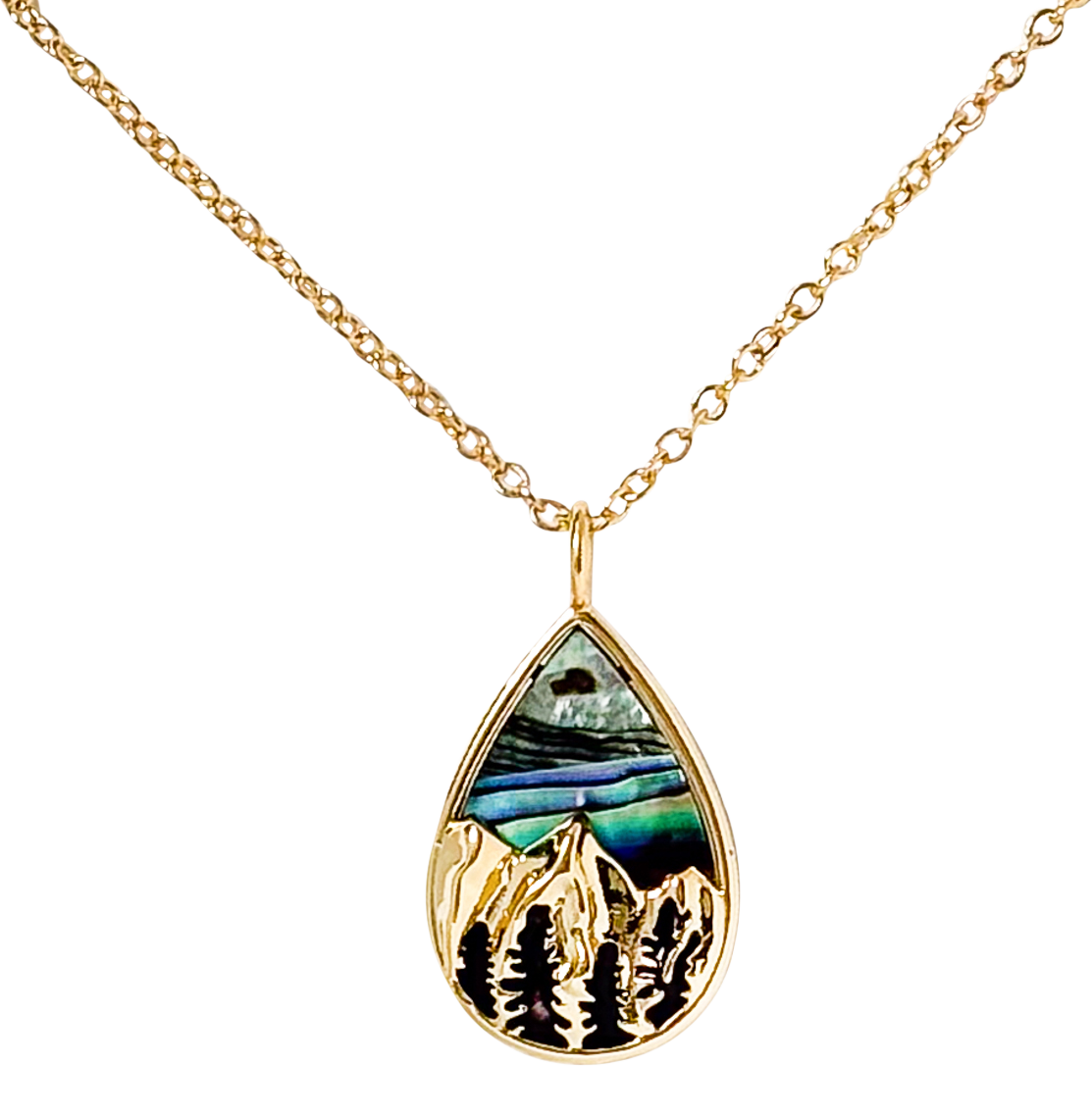 AMANDA BLU Abalone Mountain Scene Gold Necklace