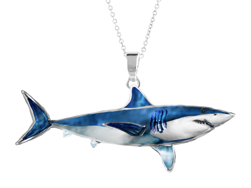 AMANDA BLU Enamel Mako Shark Silver Necklace