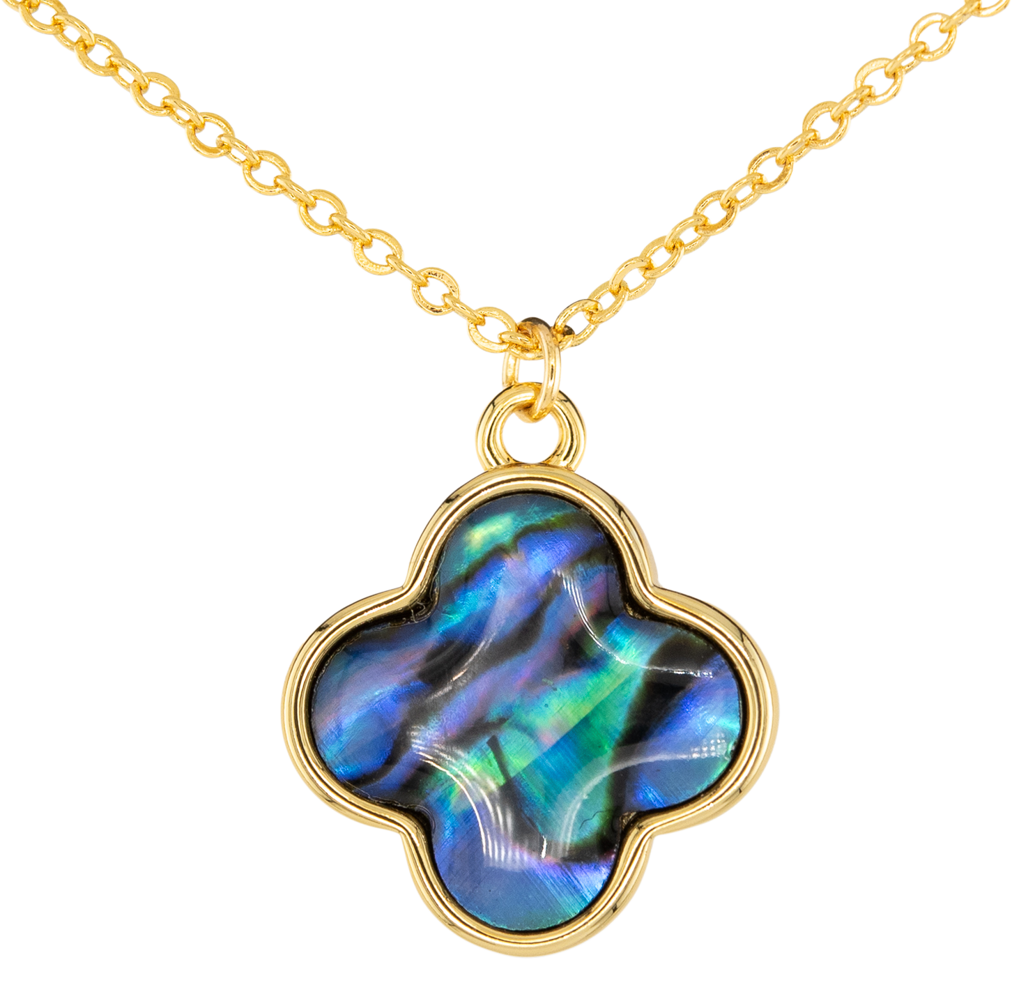 AMANDA BLU Abalone Blue Clover Gold Necklace