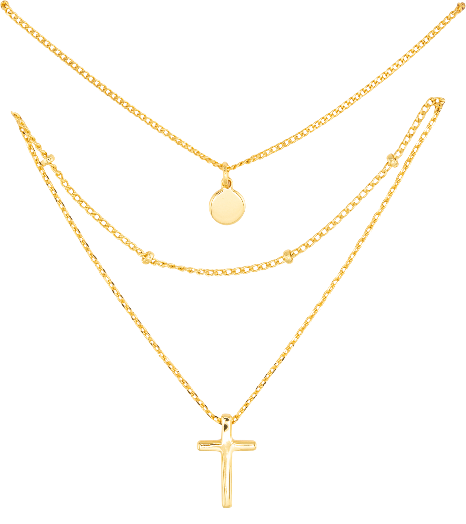 AMANDA BLU Cross Cubic Zirconia Tri-Layer Gold Necklace