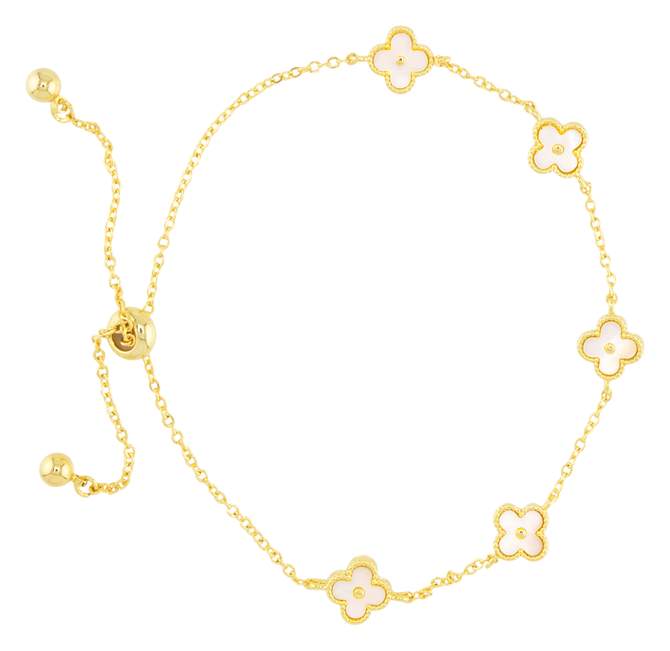 Image of Amanda Blu Mother of Pearl Mini Clover Pullcord Gold Bracelet