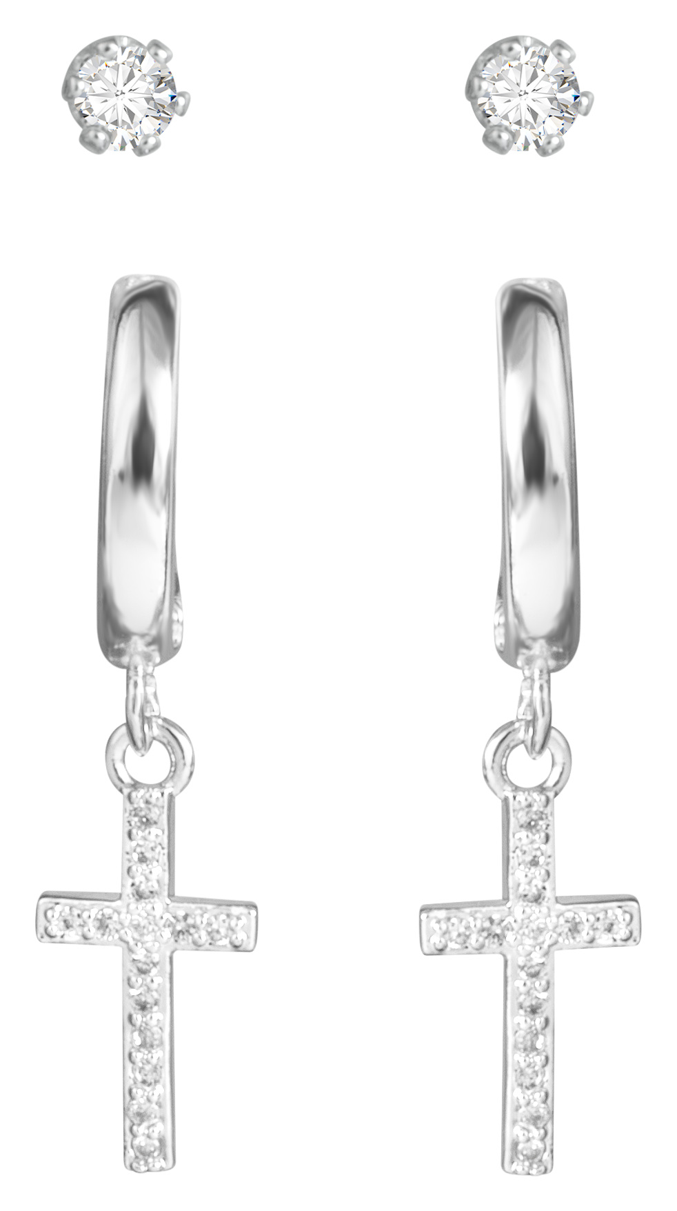AMANDA BLU Cross Huggie and Stud Earring Set