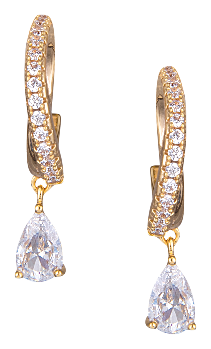 Image of Amanda Blu Small Hoop with Droplet Cubic Zirconia Gold Earrings