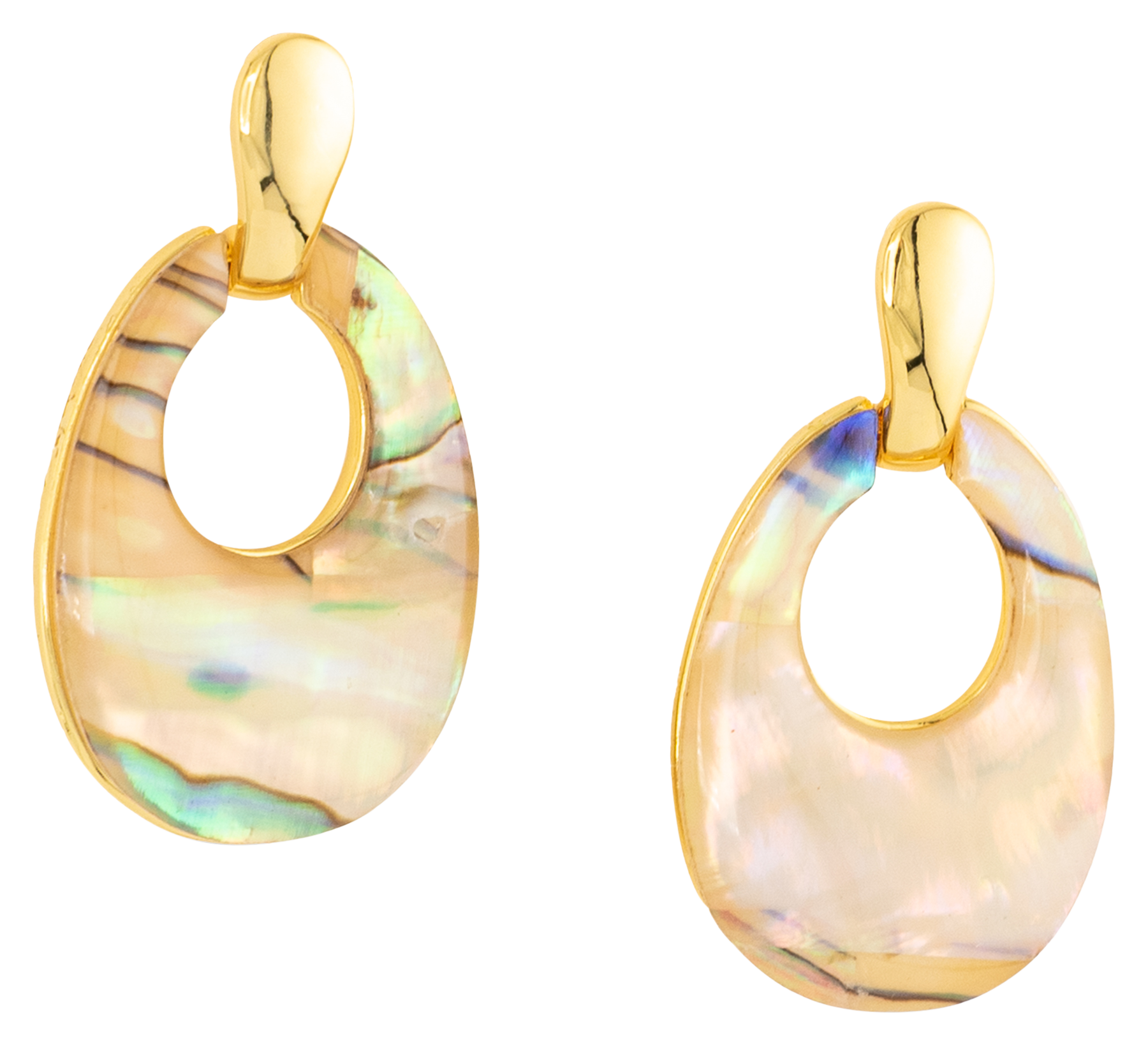 Image of Amanda Blu Gold Abalone Tan Oval Large Drop Earrings