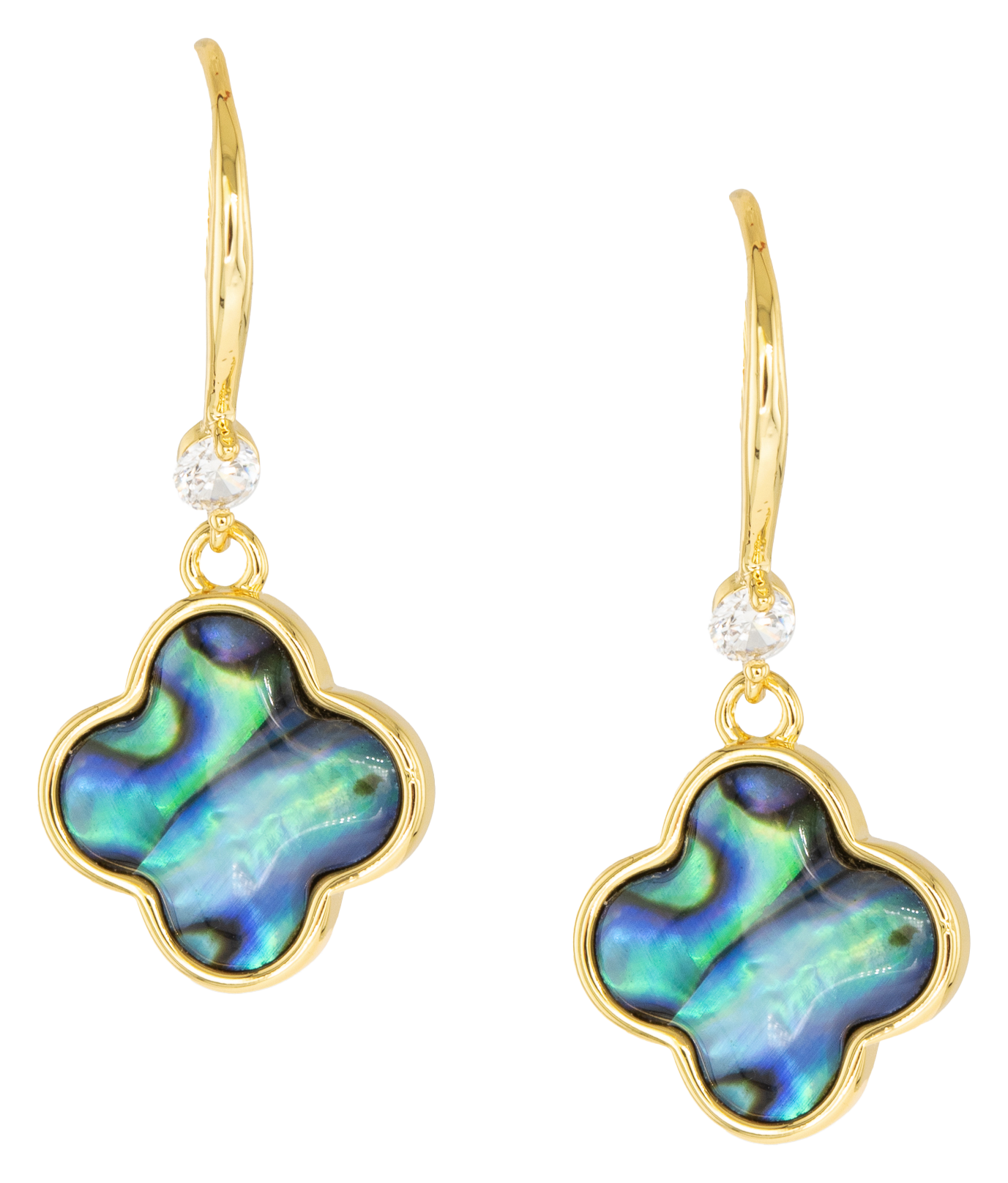 Image of Amanda Blu Gold Abalone Blue Clover Drop Earrings