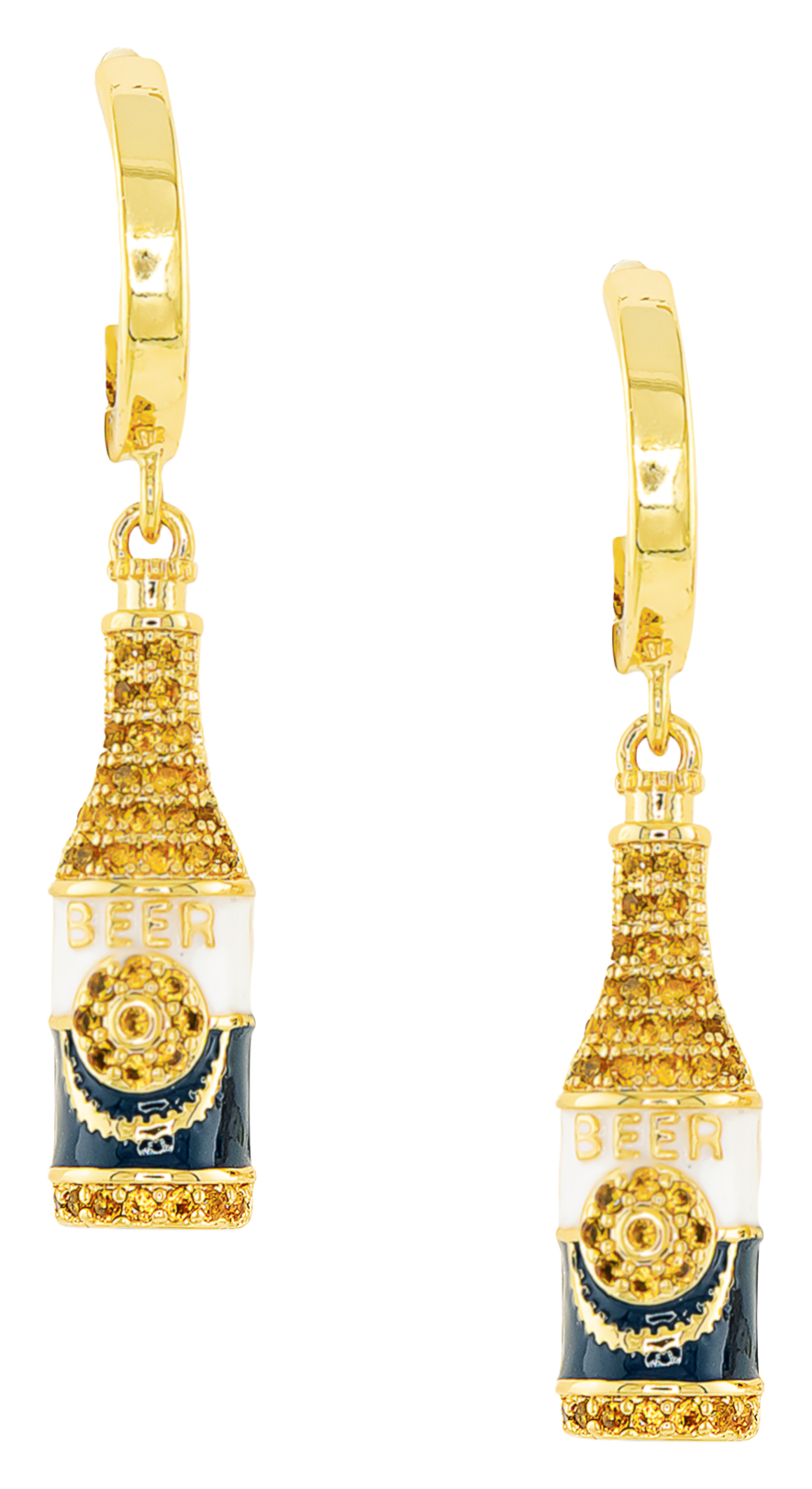 Image of Amanda Blu Beer Bottle Cubic Zirconia Gold Earrings