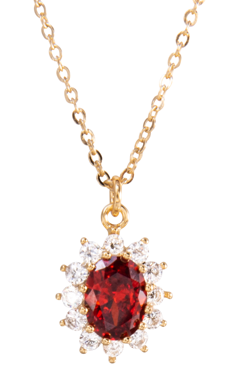 AMANDA BLU Red Oval Cubic Zirconia Gold Necklace