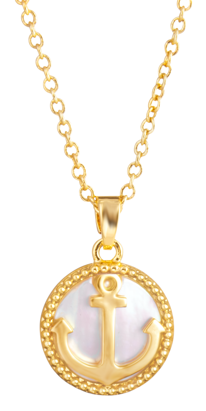 AMANDA BLU Mother of Pearl Anchor Pendant Gold Necklace