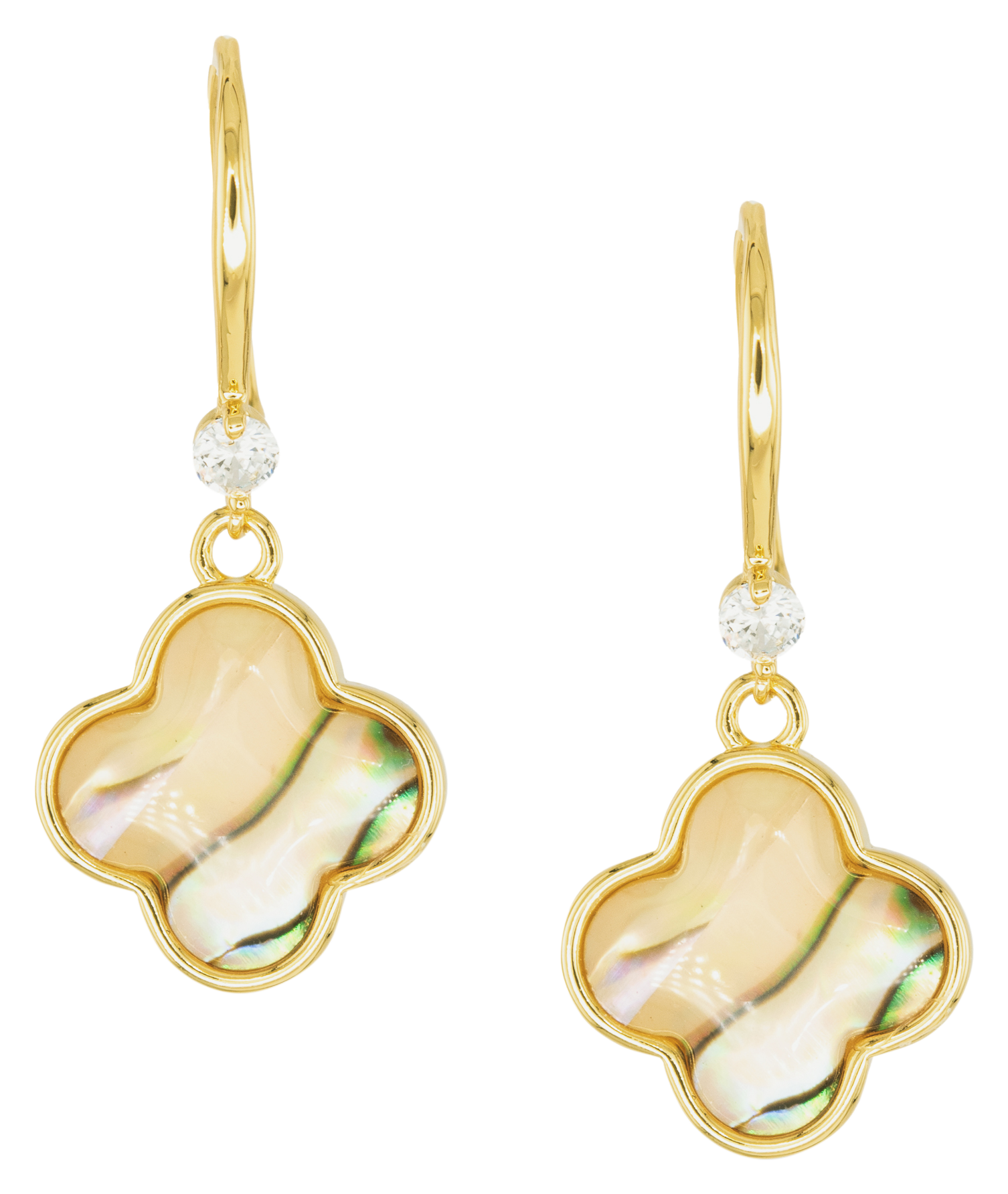 Image of Amanda Blu Gold Abalone Tan Clover Drop Earrings