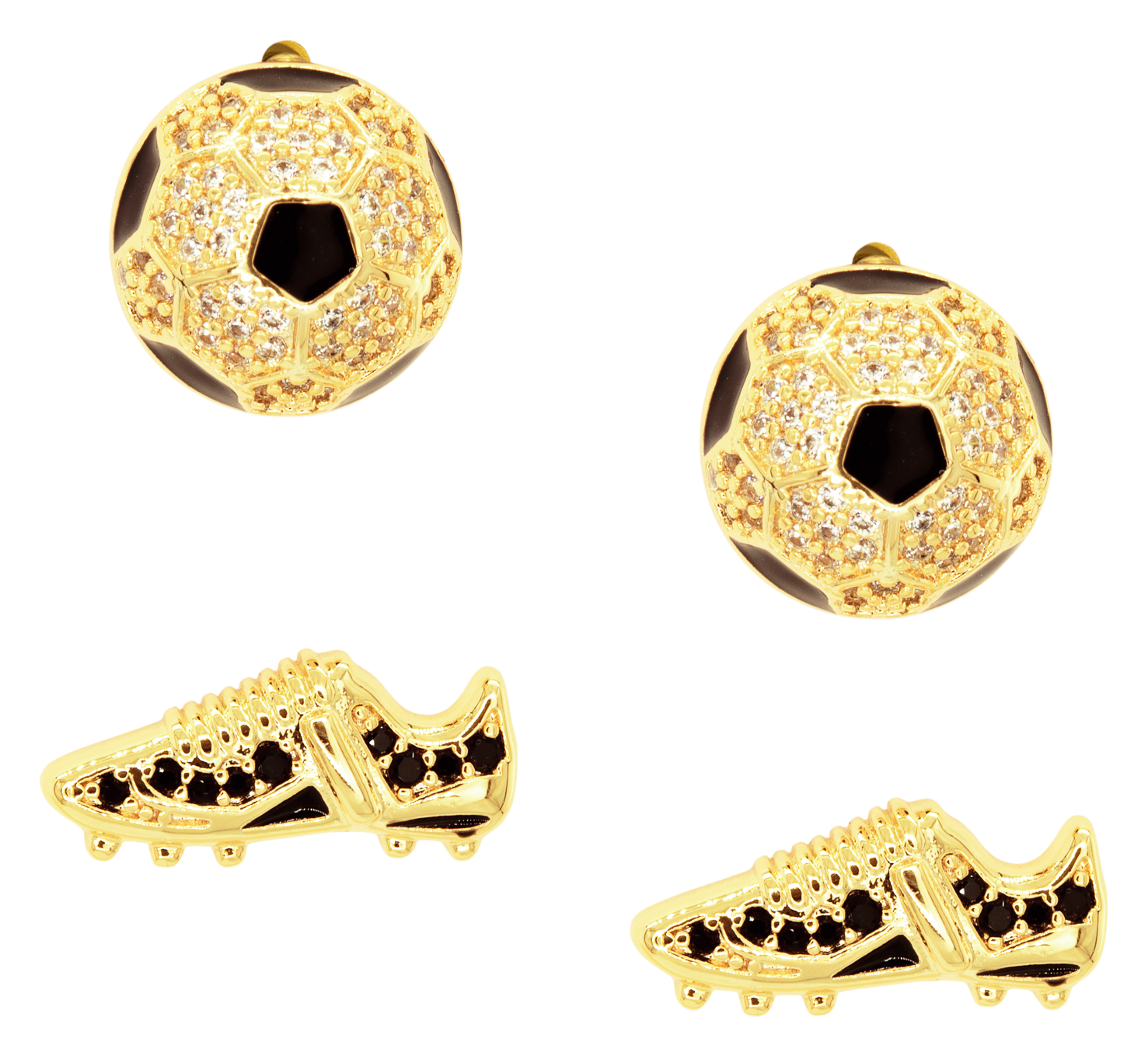 Image of Amanda Blu Gold Soccer Ball and Cleats Cubic Zirconia Earrings 2-Pair Set