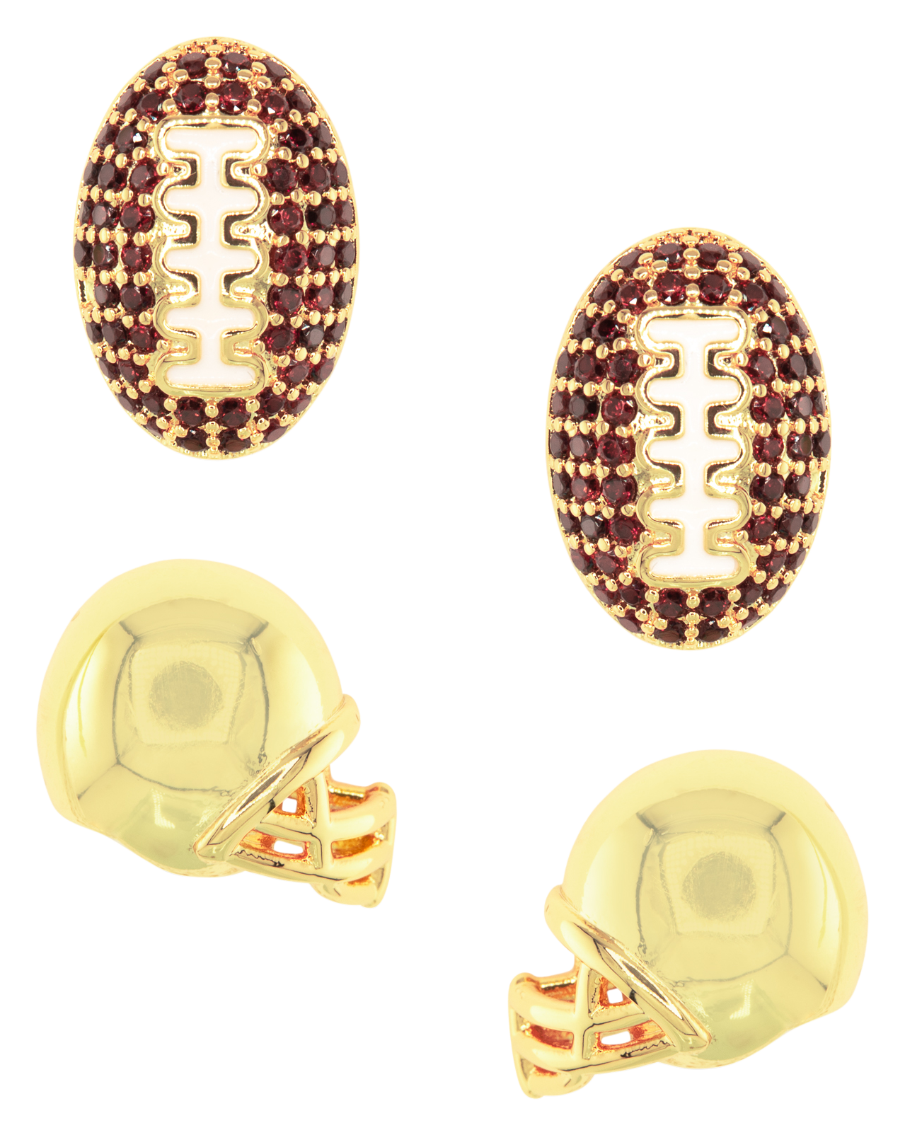 Image of Amanda Blu Gold Football and Helmet Cubic Zirconia Earrings 2-Pair Set