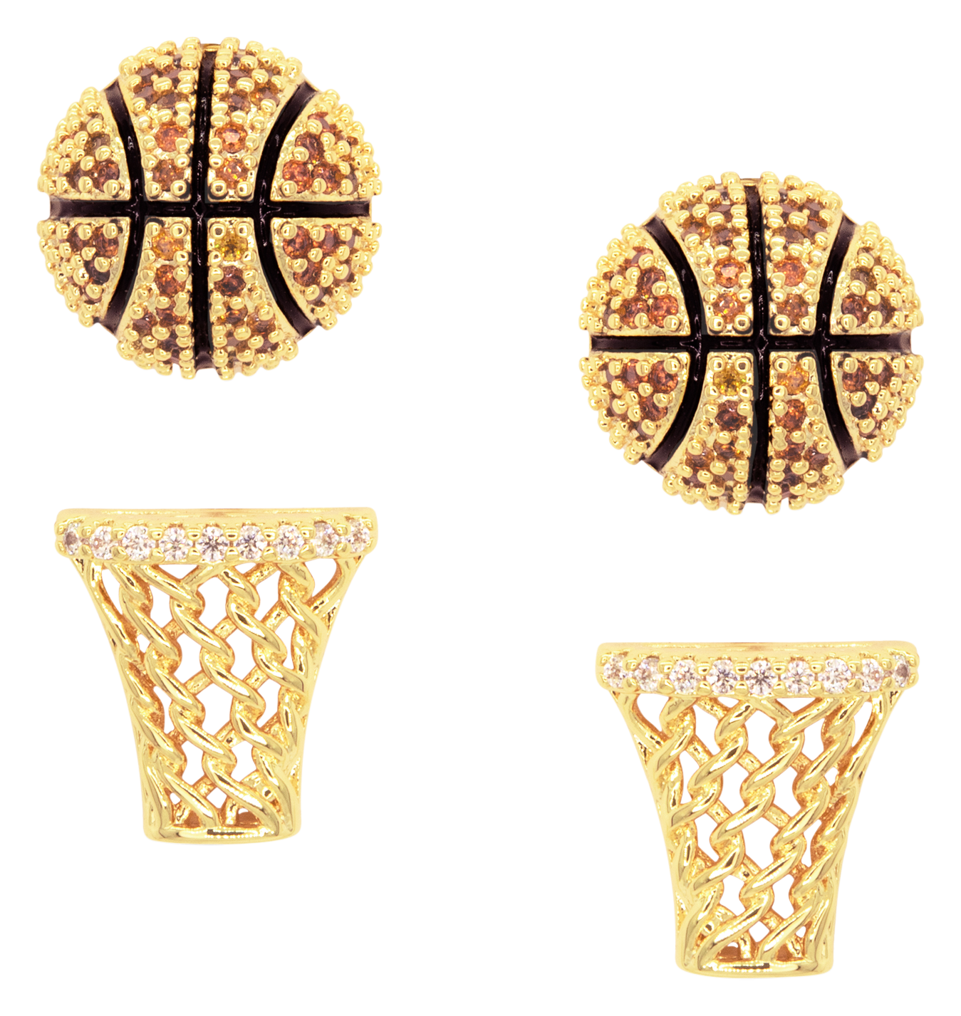Image of Amanda Blu Gold Basketball and Net Cubic Zirconia Earrings 2-Pair Set