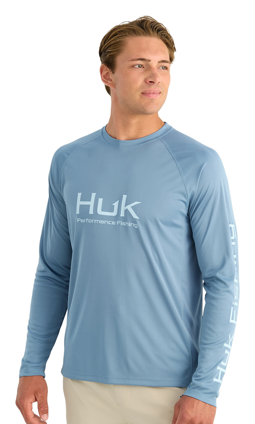 Image of Huk Vented Pursuit Logo Graphic Long-Sleeve Shirt - Blue Shadow