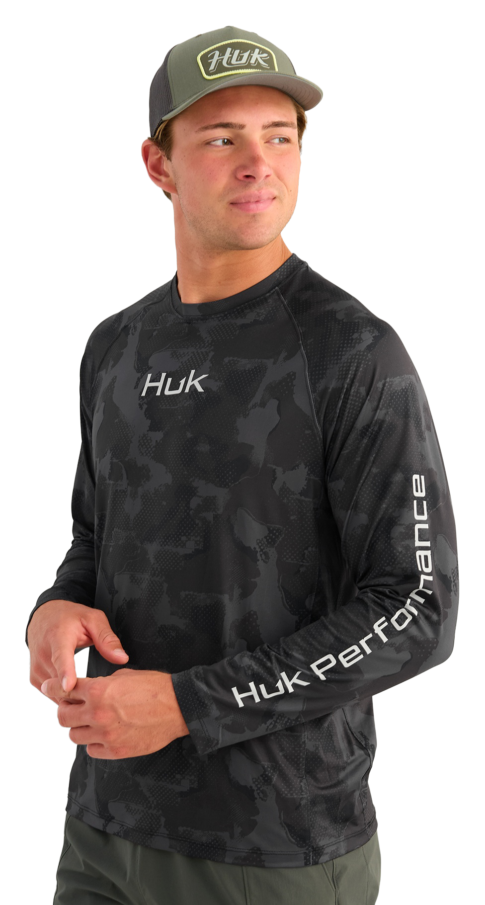 Image of Huk Airweight KC Printed Crew Long-Sleeve Shirt - Black