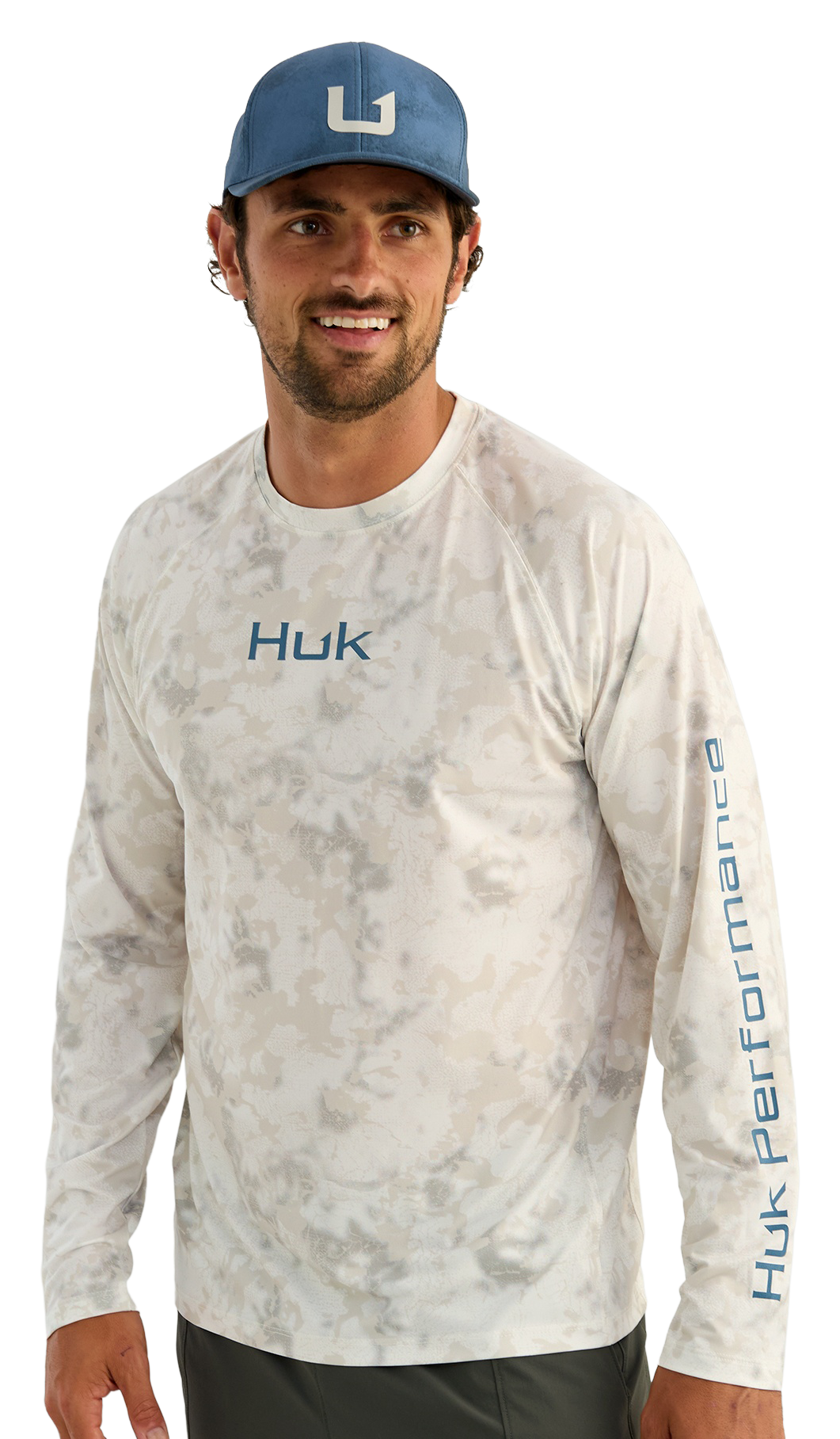 Image of Huk Airweight KC Printed Crew Long-Sleeve Shirt - Egret