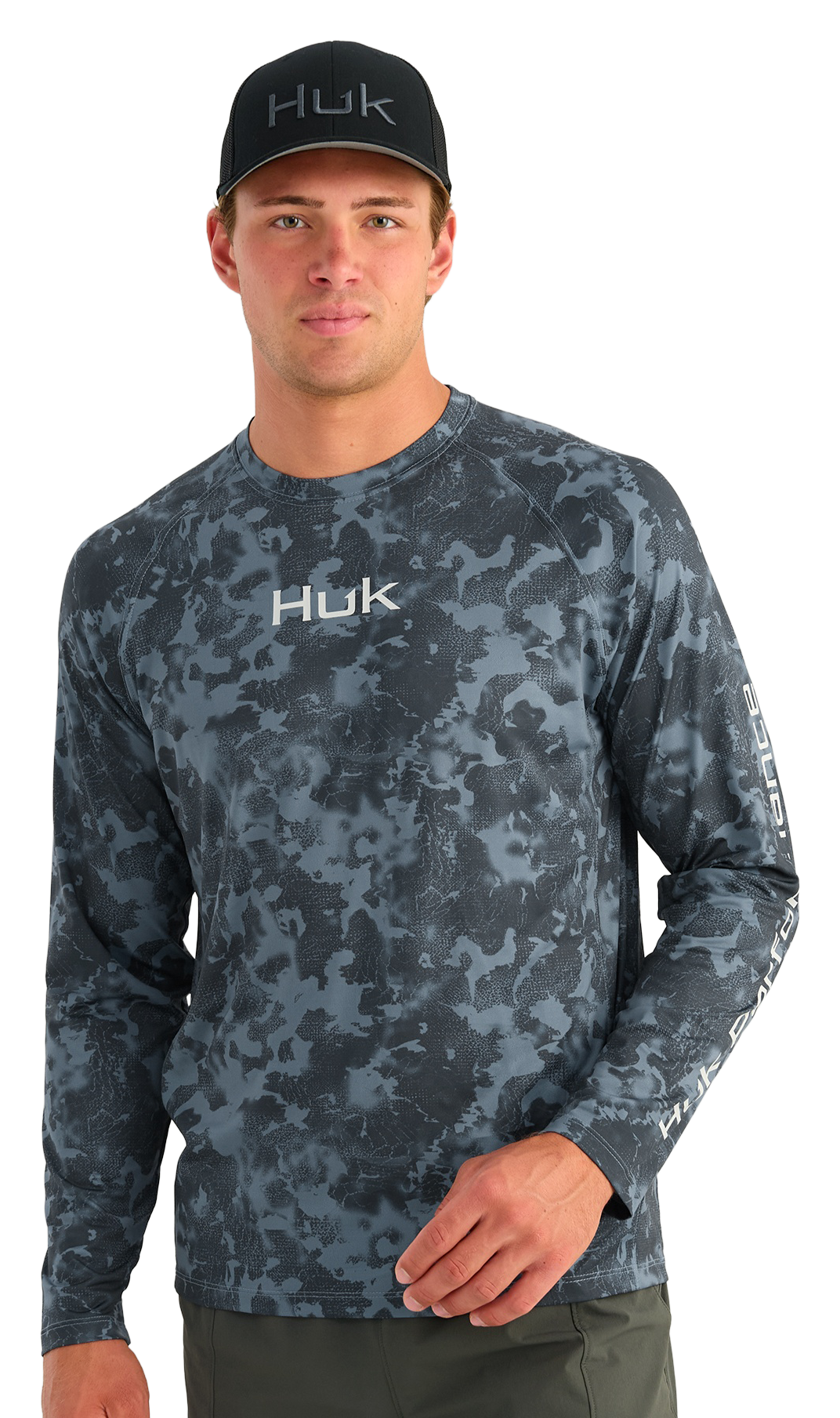 Image of Huk Airweight KC Printed Crew Long-Sleeve Shirt - Stormy Blue
