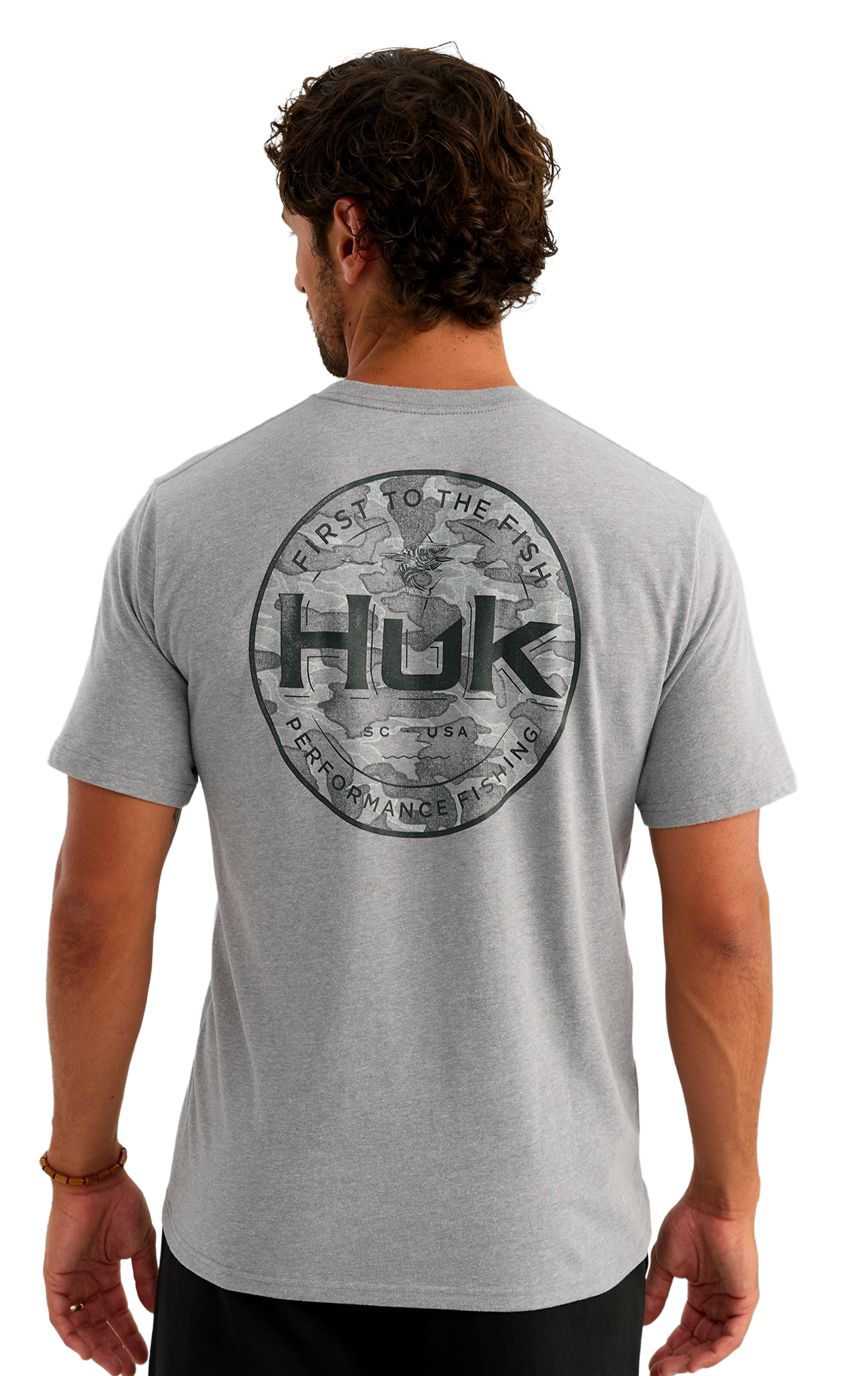 Image of Huk Marlin Circle Short-Sleeve Pocket T-Shirt - Sharkskin Heather