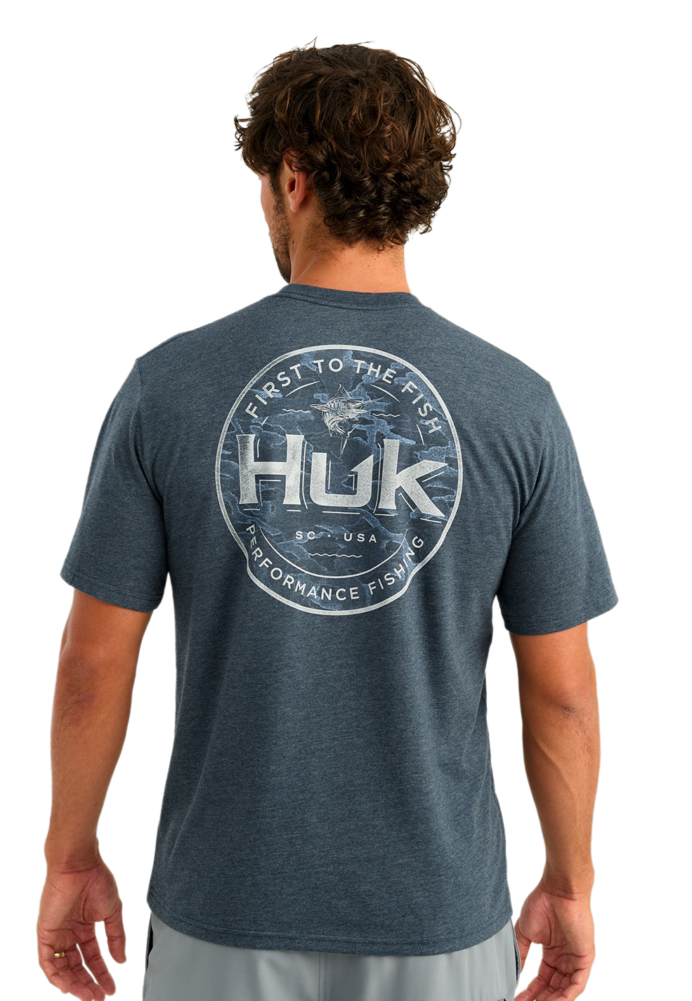Image of Huk Marlin Circle Short-Sleeve Pocket T-Shirt - Sea Storm Heather