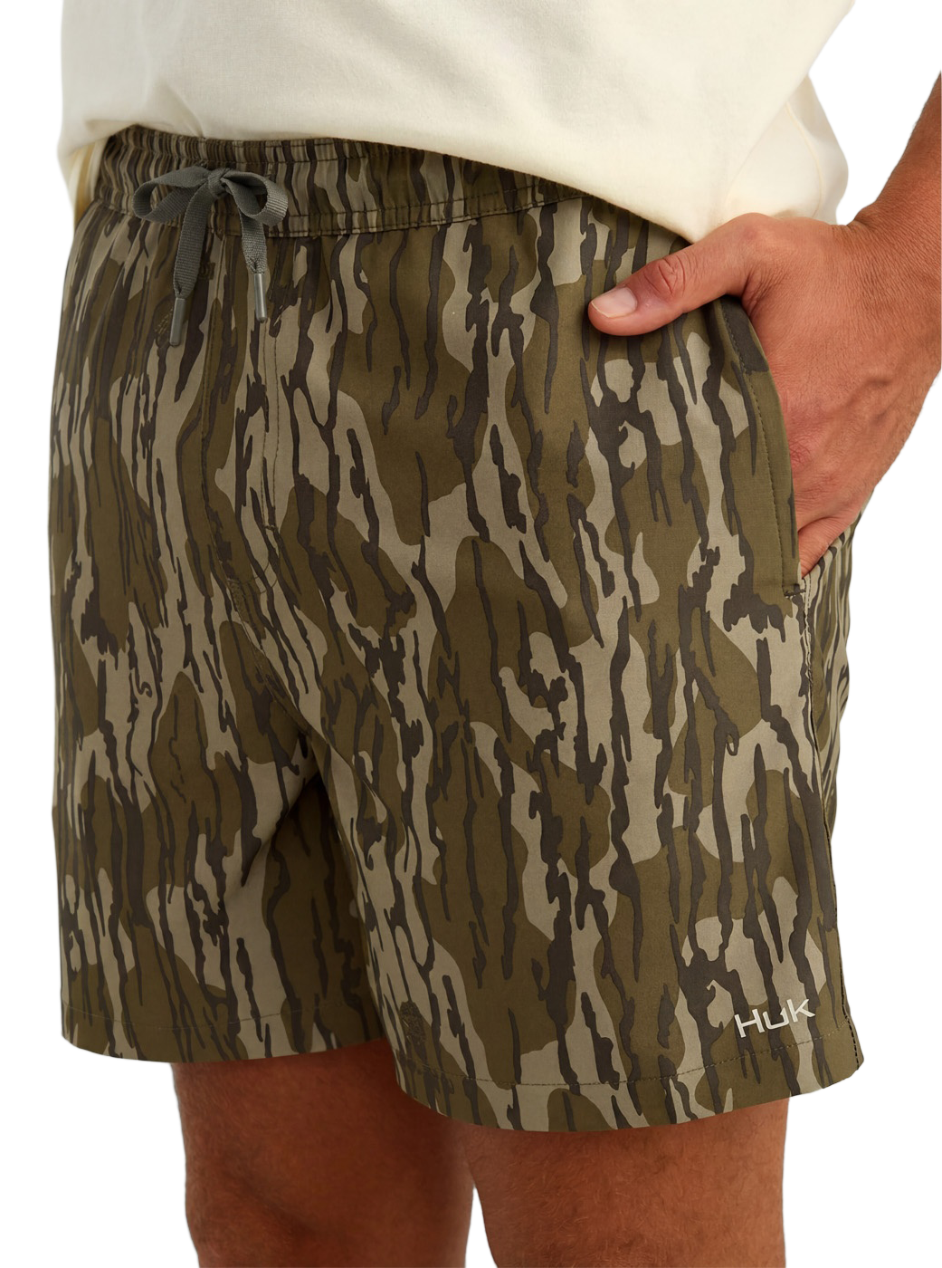 Image of Huk Pursuit Volley Printed Swim Shorts - Mossy Oak Bottomland