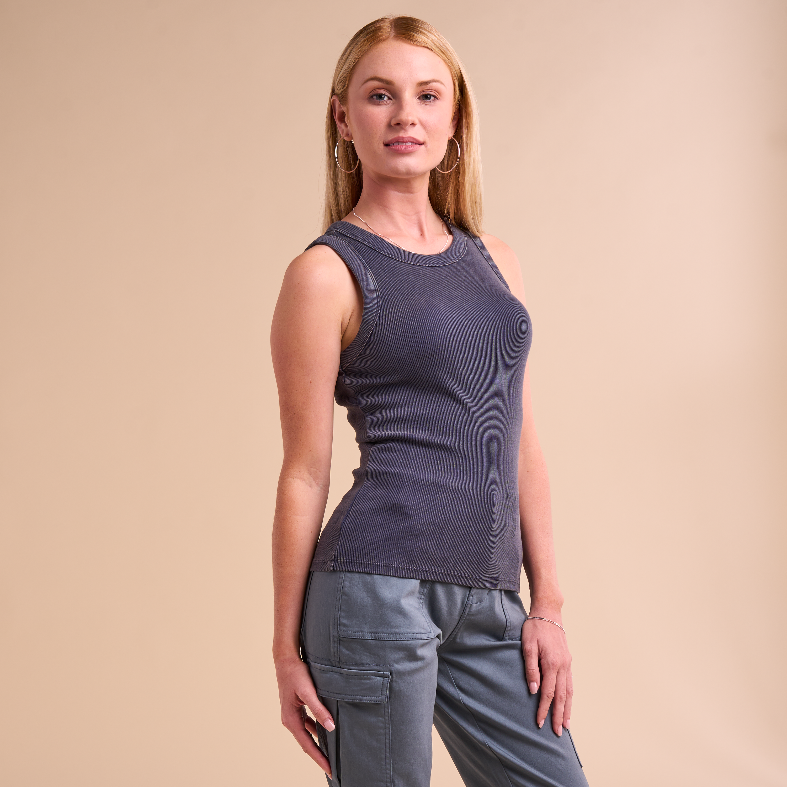 Image of Natural Reflections Sierra Ribbed Tank Top - Navy Blazer