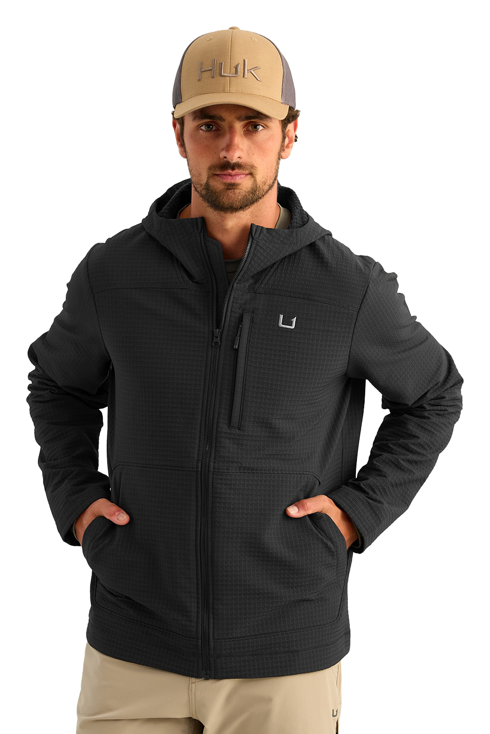 HUK Whitecap Full Zip Fleece Hoodie - Black M