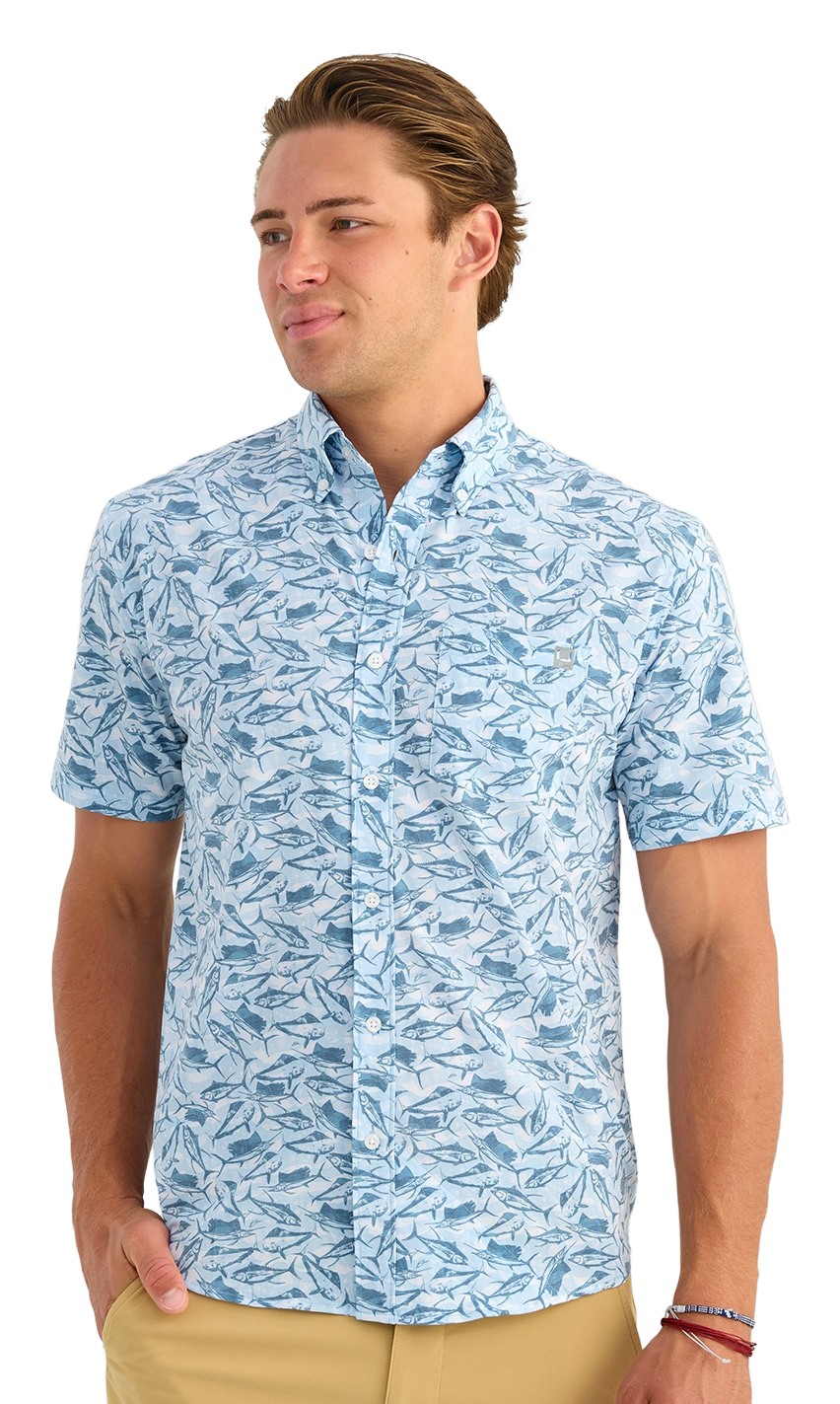 Image of Huk Kona KC Short-Sleeve Button-Down Shirt - Cerulean American Slam