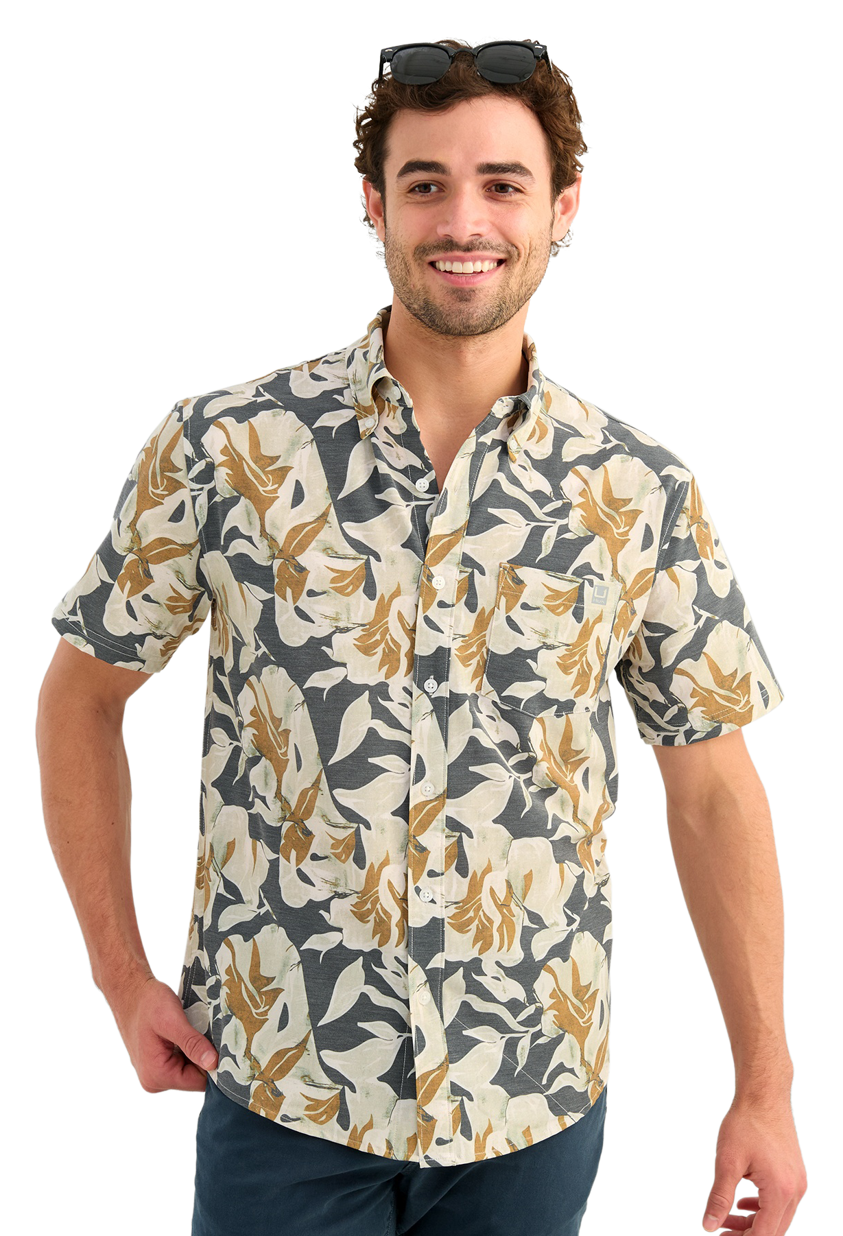 Huk Kona Harbor Mist Short-Sleeve Button-Down Shirt - Dark Shadow Petal