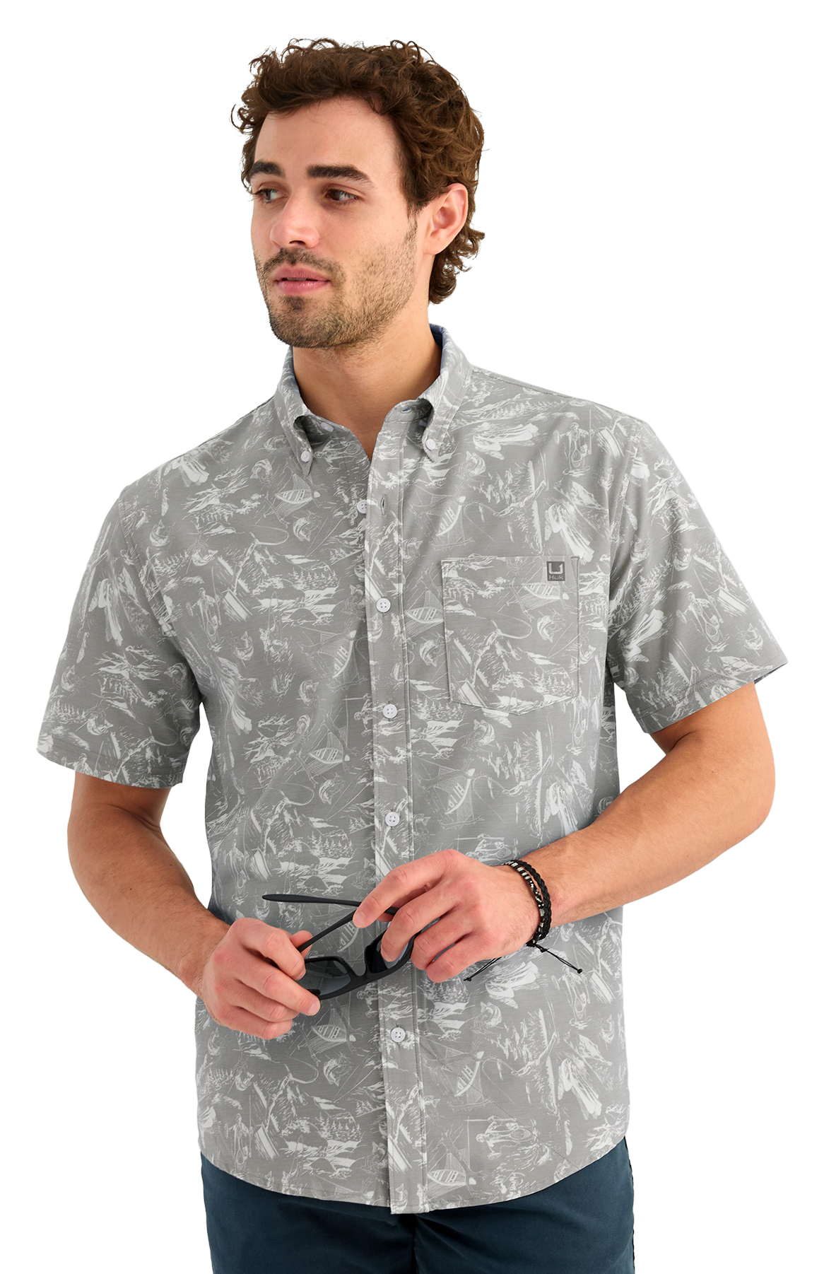 Huk Kona Harbor Mist Short-Sleeve Button-Down Shirt - Sharkskin Trout Trip