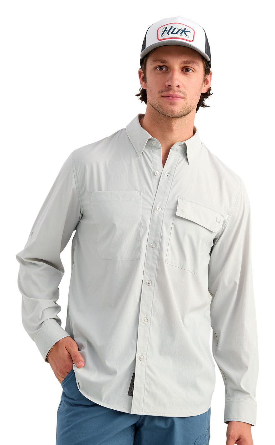 Image of Huk Icon Button-Down Long-Sleeve Fishing Shirt - Seagull