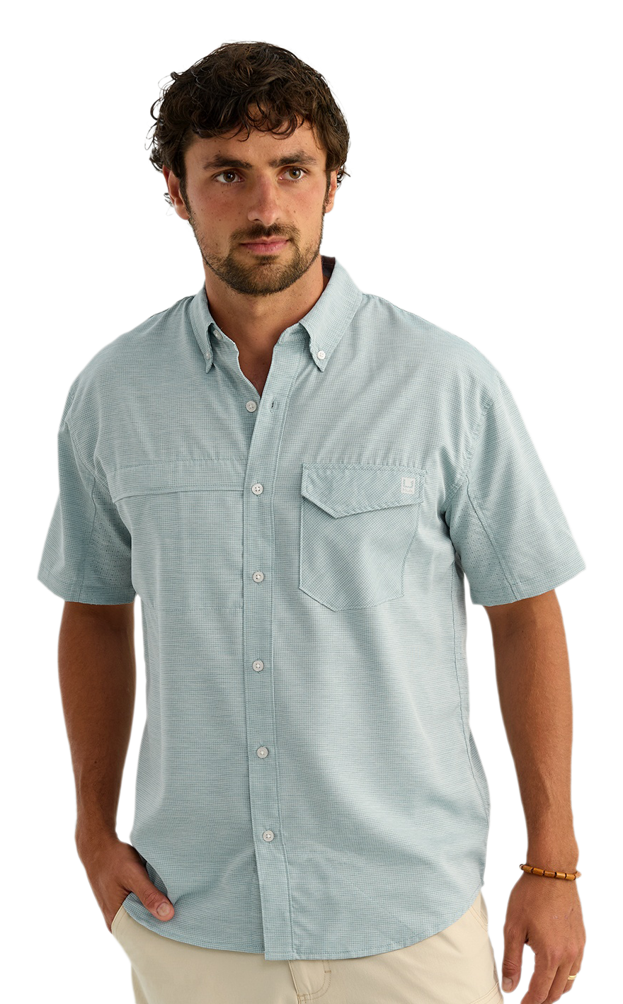 Image of Huk Tide Point Heather Ripstop Short-Sleeve Shirt - Aqua Haze Heather