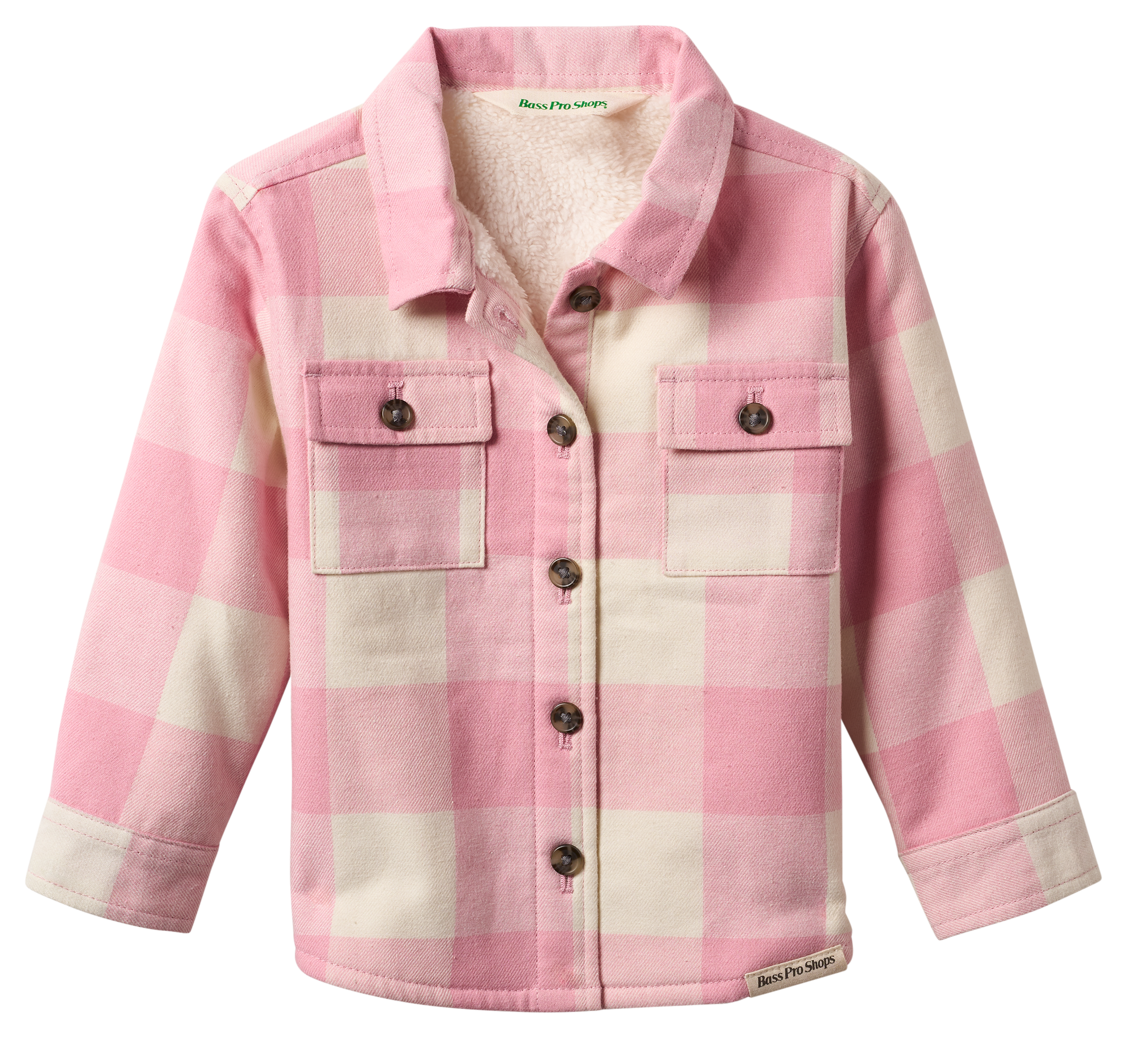 Image of Bass Pro Shops Sherpa-Lined Flannel Long-Sleeve Button-Down Shirt for Babies - Pink Nectar