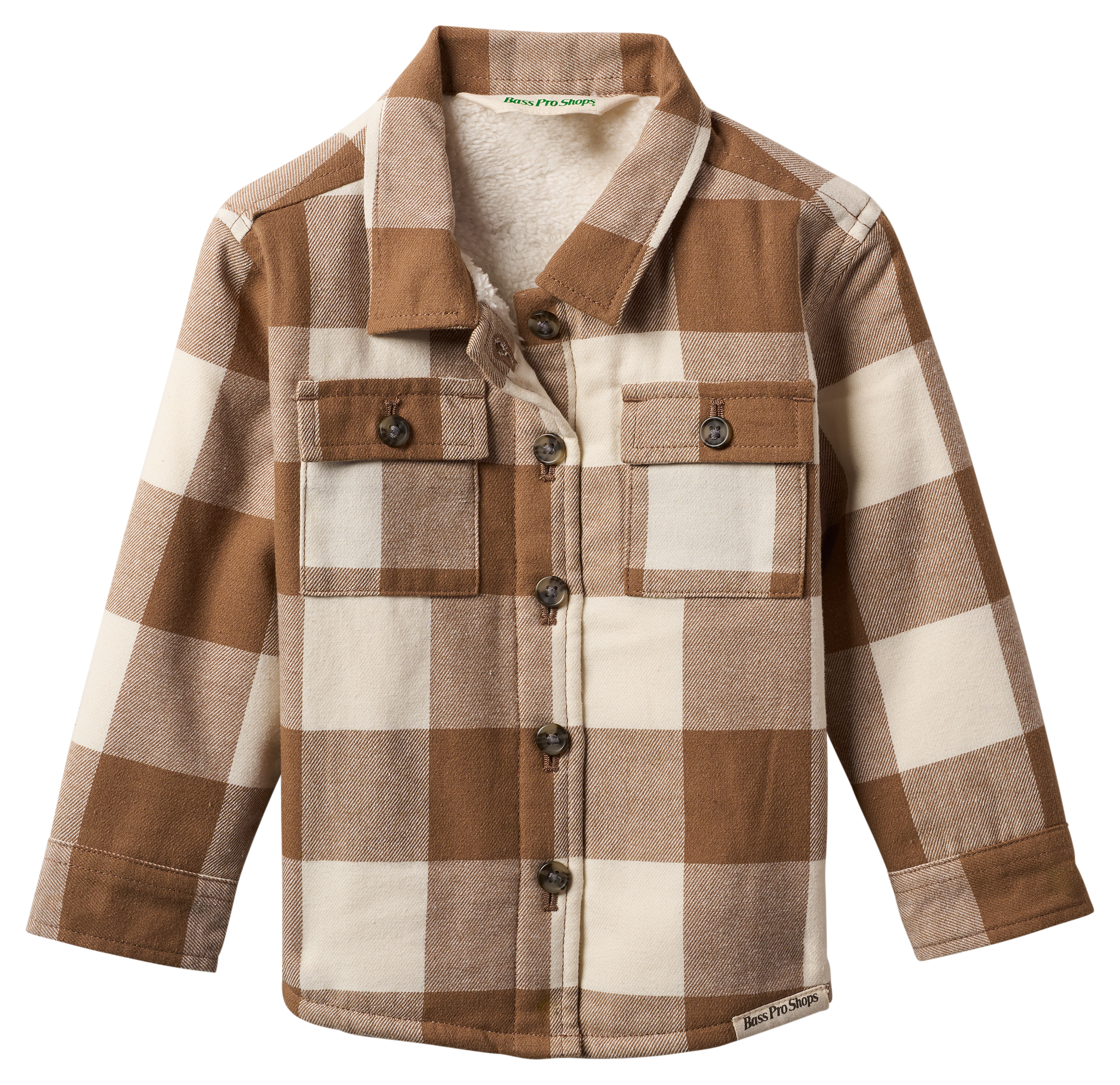 Image of Bass Pro Shops Sherpa-Lined Flannel Long-Sleeve Button-Down Shirt for Babies - Cocoa Creme