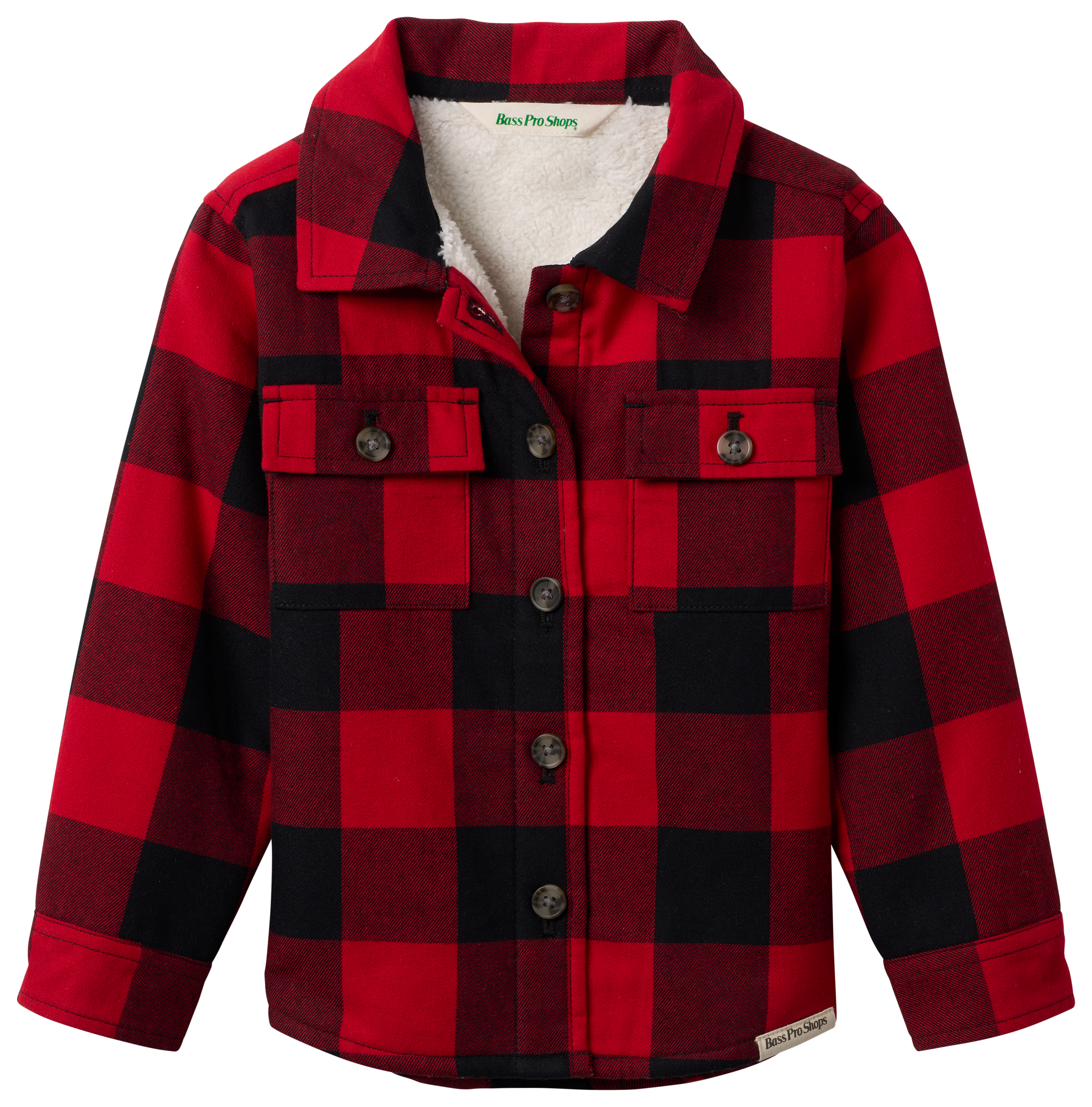 Image of Bass Pro Shops Sherpa-Lined Flannel Long-Sleeve Shirt for Toddlers - Red/Black