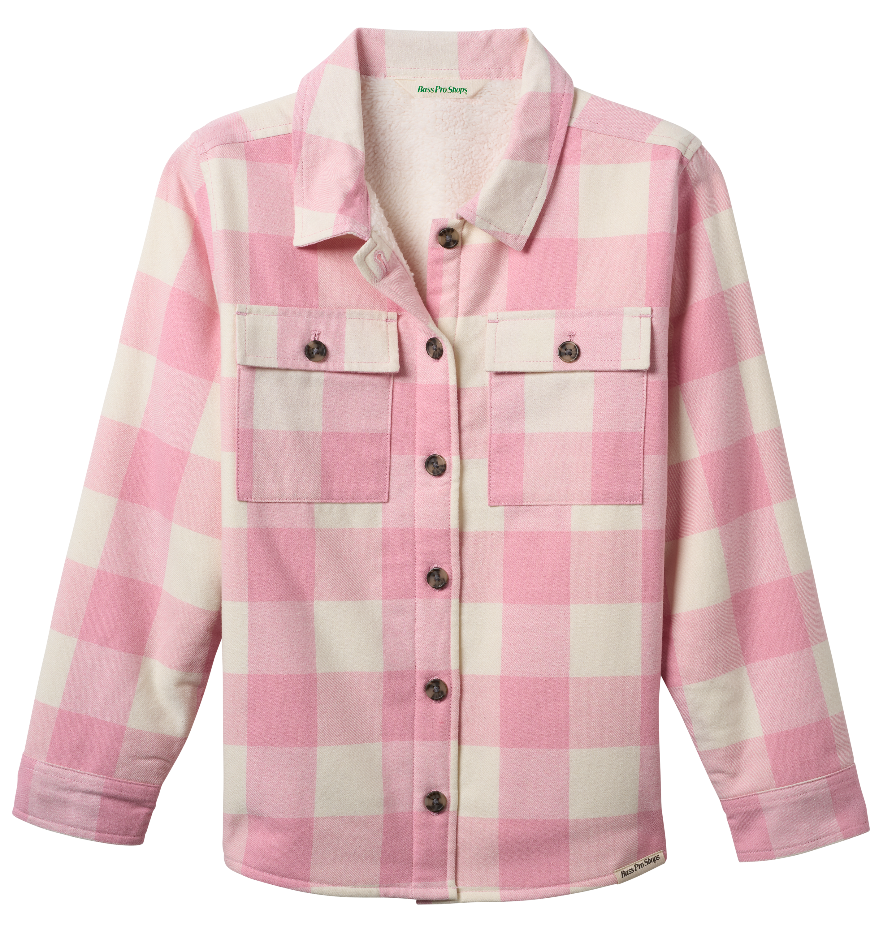 Image of Bass Pro Shops Sherpa-Lined Flannel Shirt Jacket for Kids - Pink Nectar