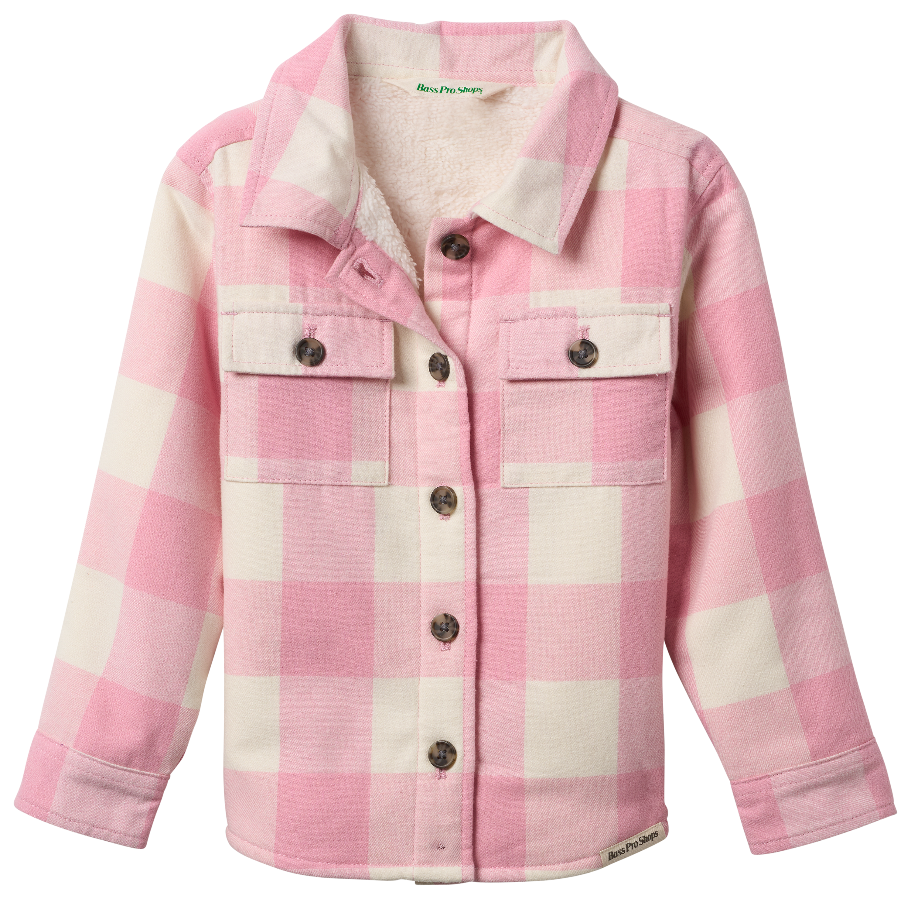 Image of Bass Pro Shops Sherpa-Lined Flannel Long-Sleeve Shirt for Toddlers - Pink Nectar