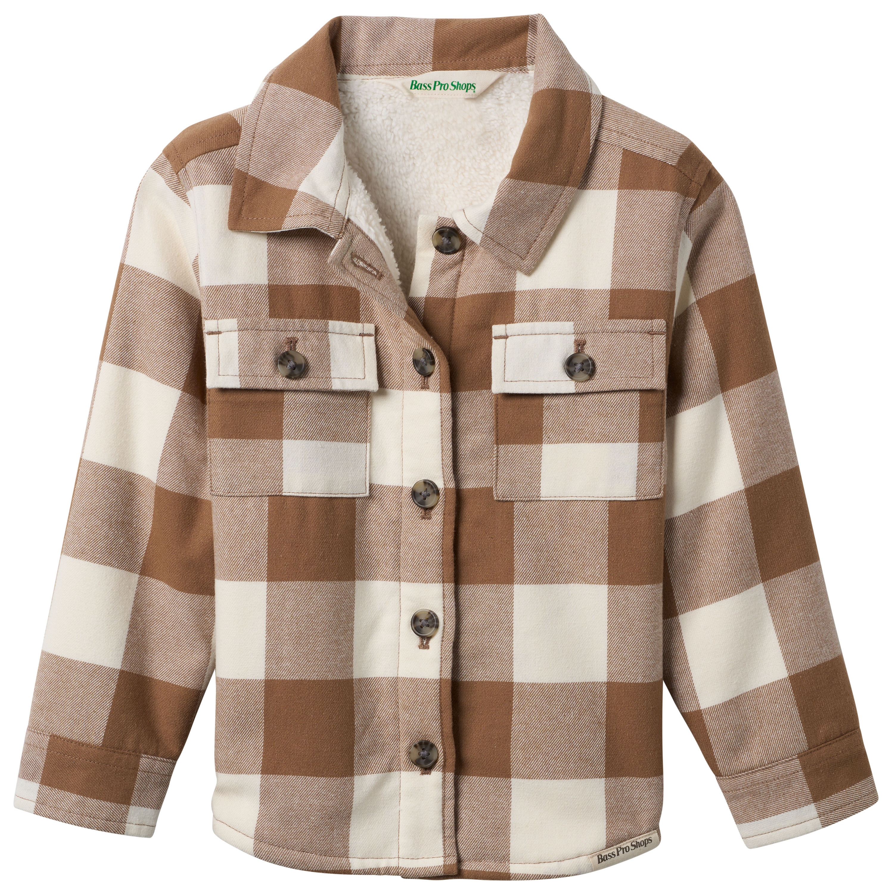 Image of Bass Pro Shops Sherpa-Lined Flannel Long-Sleeve Shirt for Toddlers - Cocoa Creme
